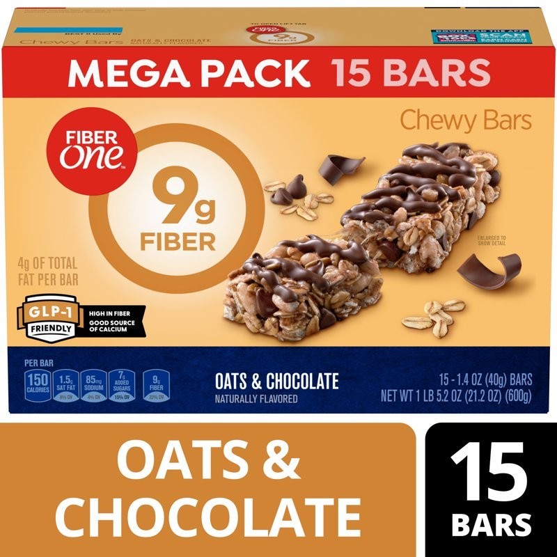 Fiber One Chewy Bars, Oats and Chocolate, Mega Pack, 15 Count, 21.2 oz