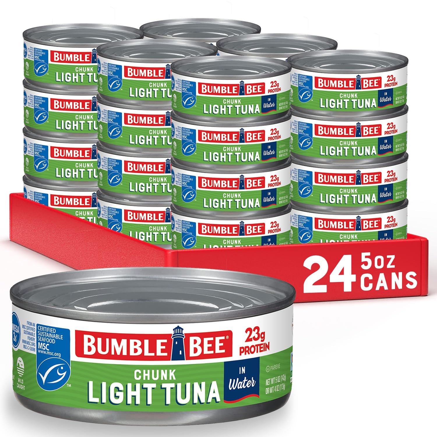 Bumble Bee Chunk Light Tuna In Water, 5 oz Cans 5 Ounce (Pack of 24), White