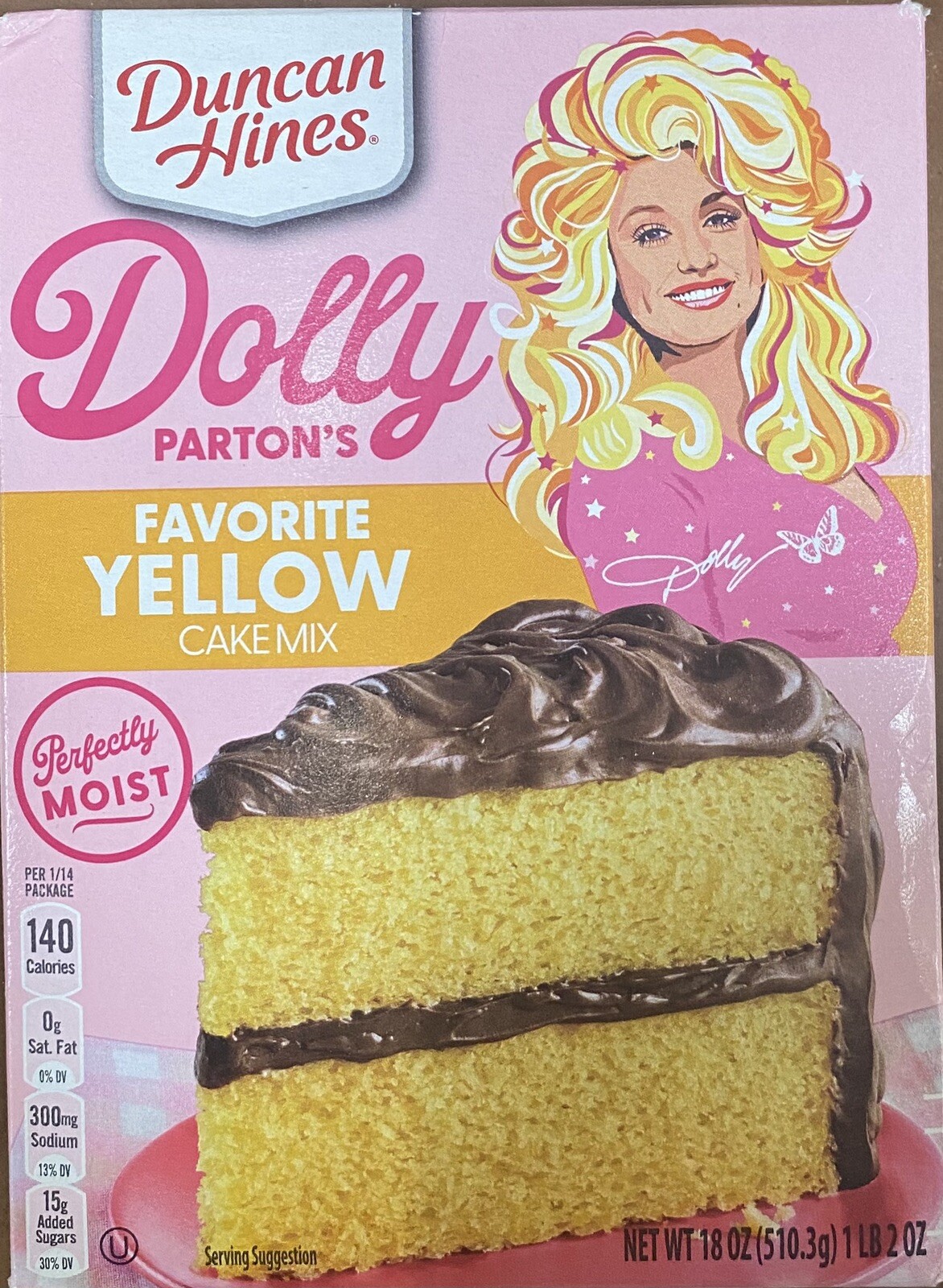 Duncan Hines Dolly Parton’s Perfectly Moist FAVORITE YELLOW Cake Mix 18 oz Box