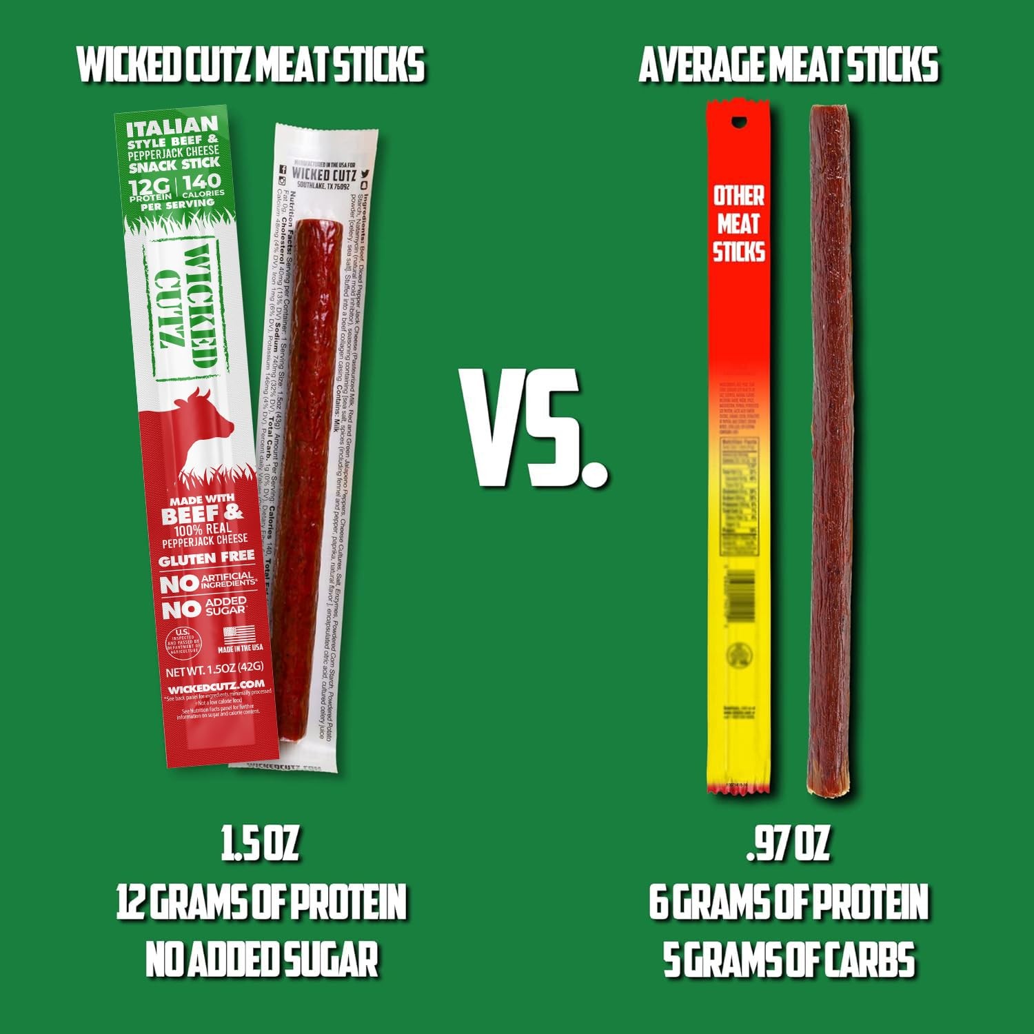 Italian Beef & Cheese Sticks, 12g Protein Per Beef Stick, Tender & Juicy Meat…