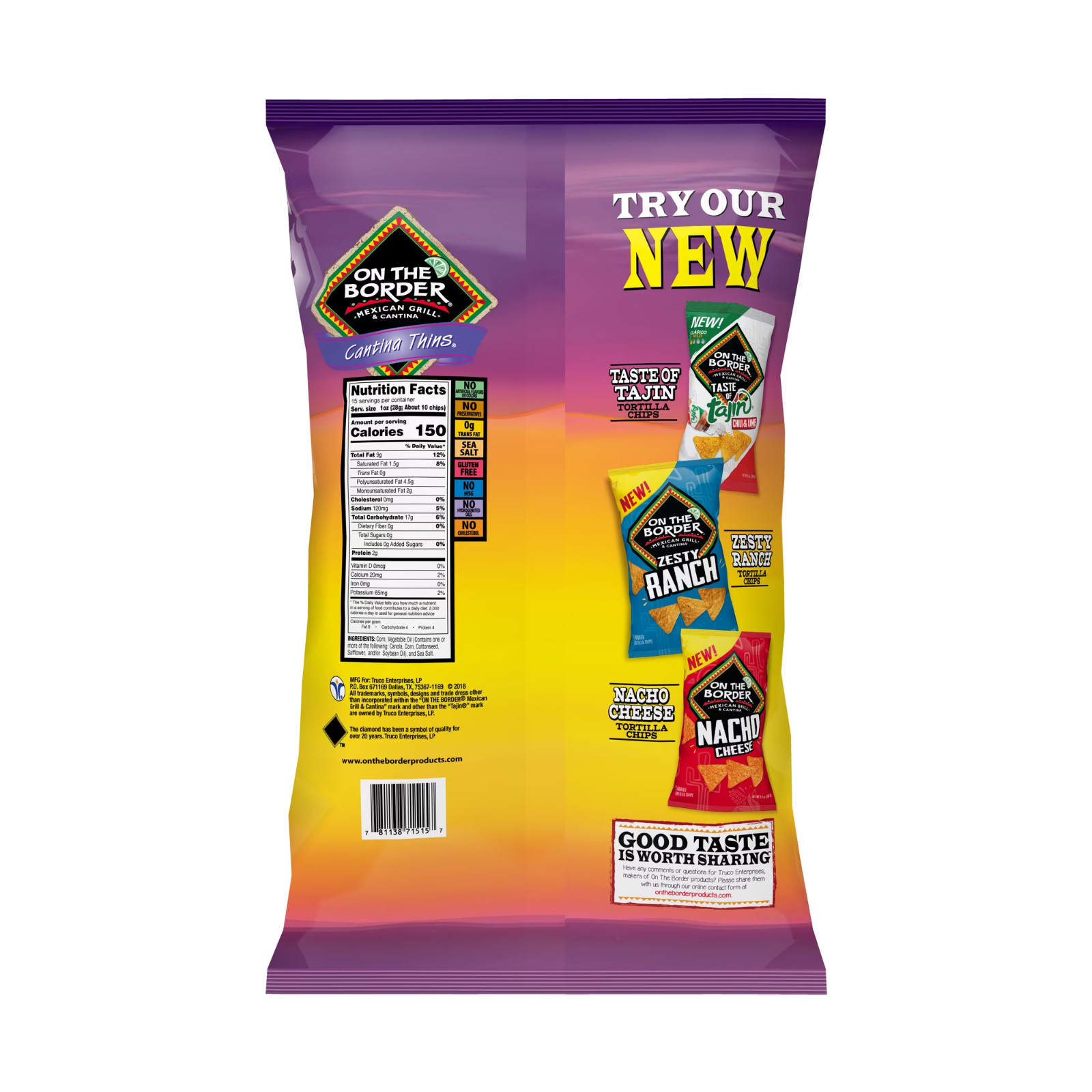 Pack of 3 Thin & Crispy Gluten-Free Tortilla Chips, Sea Salt, Fiesta Size, 15 oz