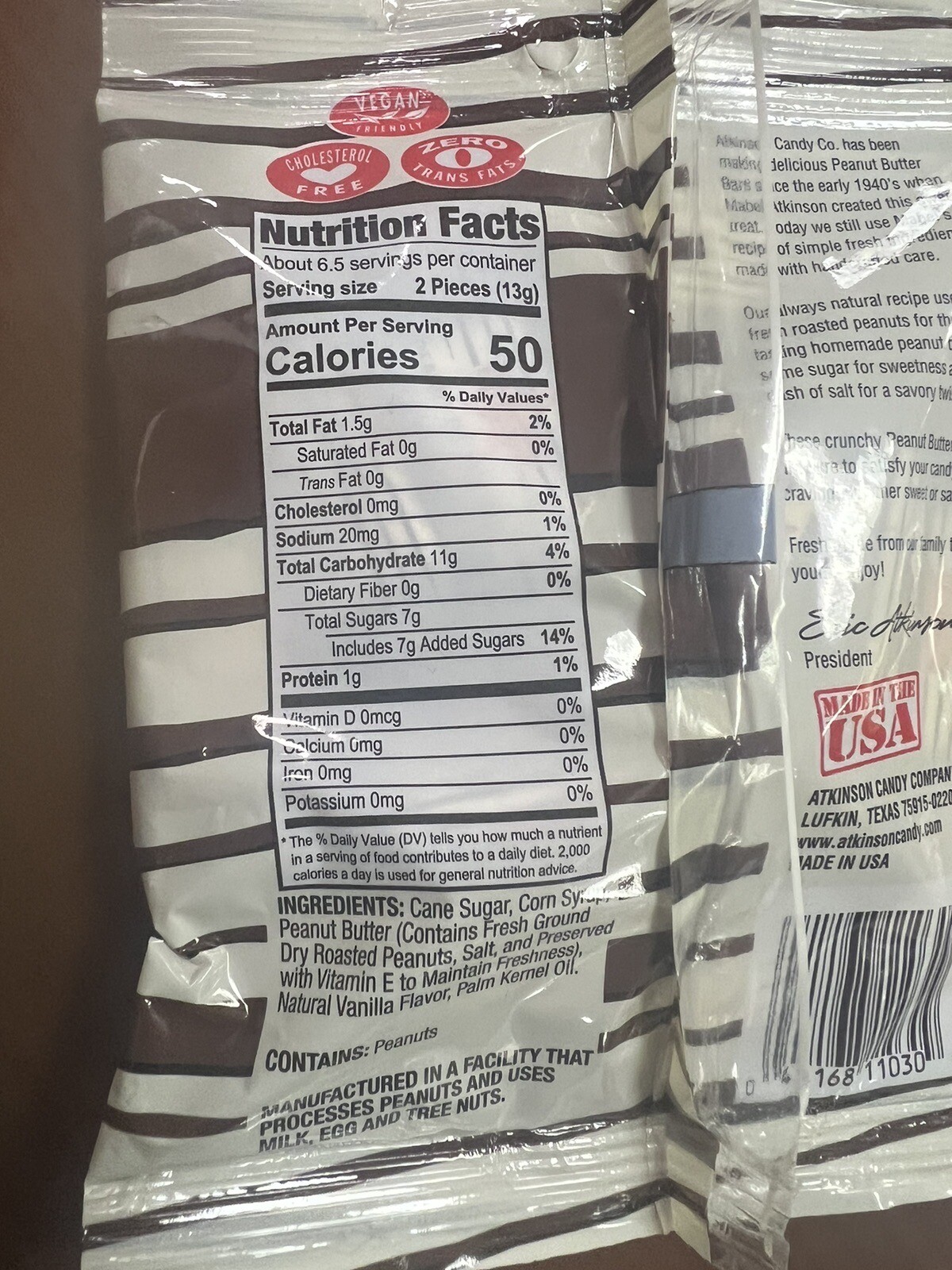 Atkinson’s Crunchy Peanut Butter Candy 3oz Bag Gluten Free, Cholesterol Free