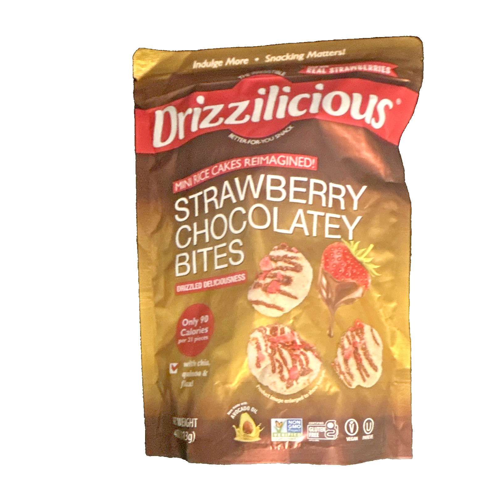 Drizzilicious Strawberry Chocolatey Bites Mini Rice Cakes, Gluten Free Non-GMO
