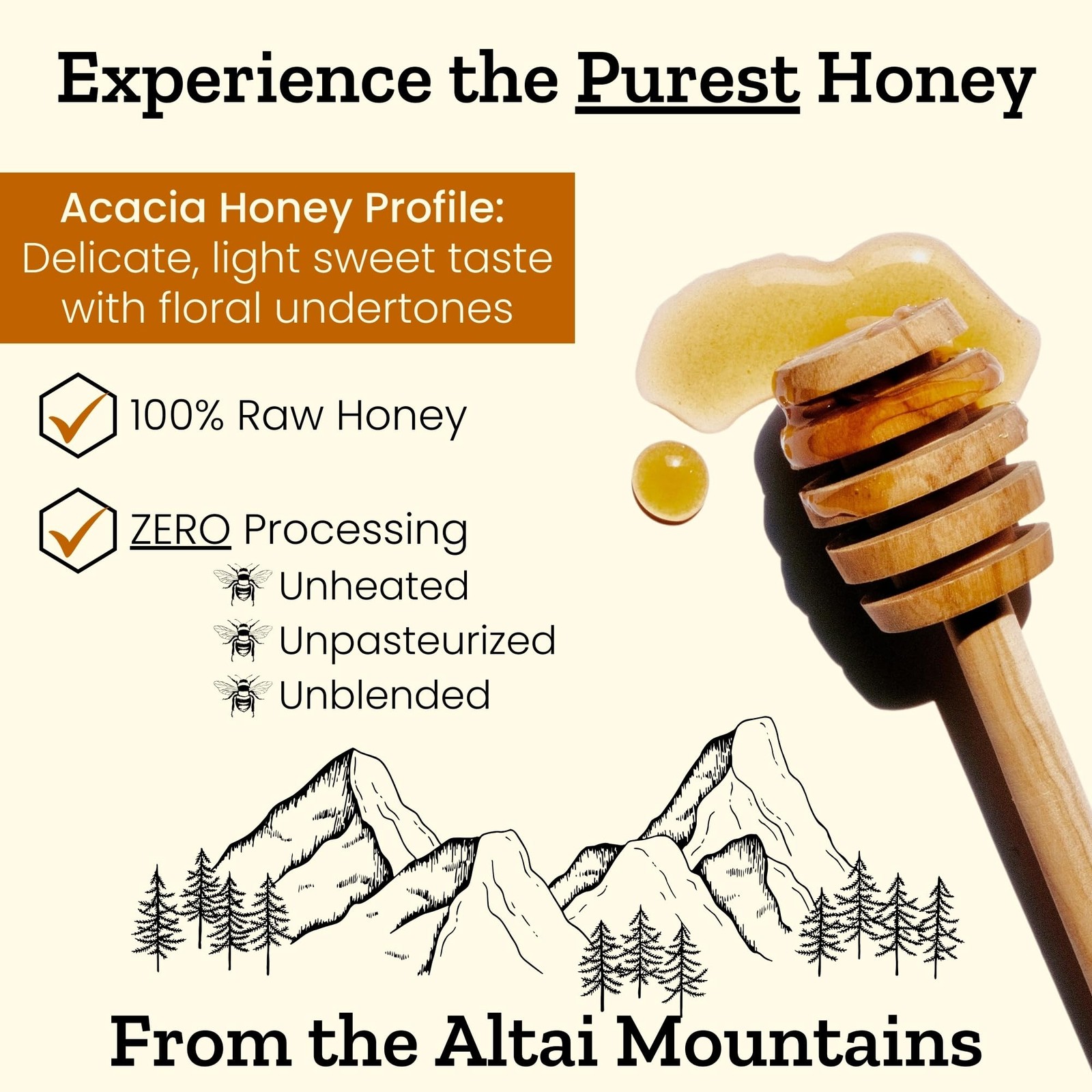 Altay Raw Acacia Honey – 100% Pure, Unfiltered, Unpasteurized, Ethically Sour…