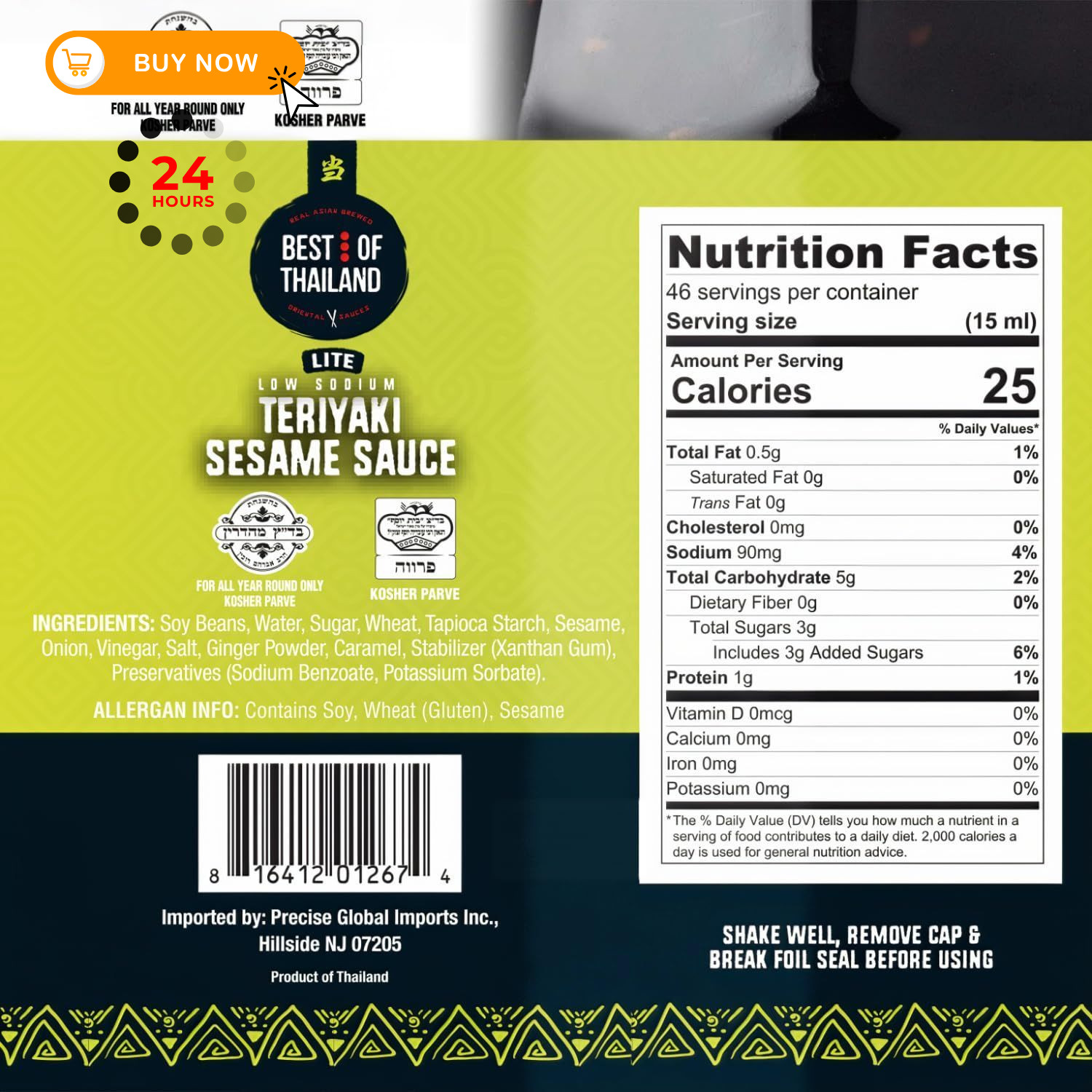 Best of Thailand Sesame Teriyaki Soy Sauce Lite | 2 23.65 Fl Oz (Pack 2)