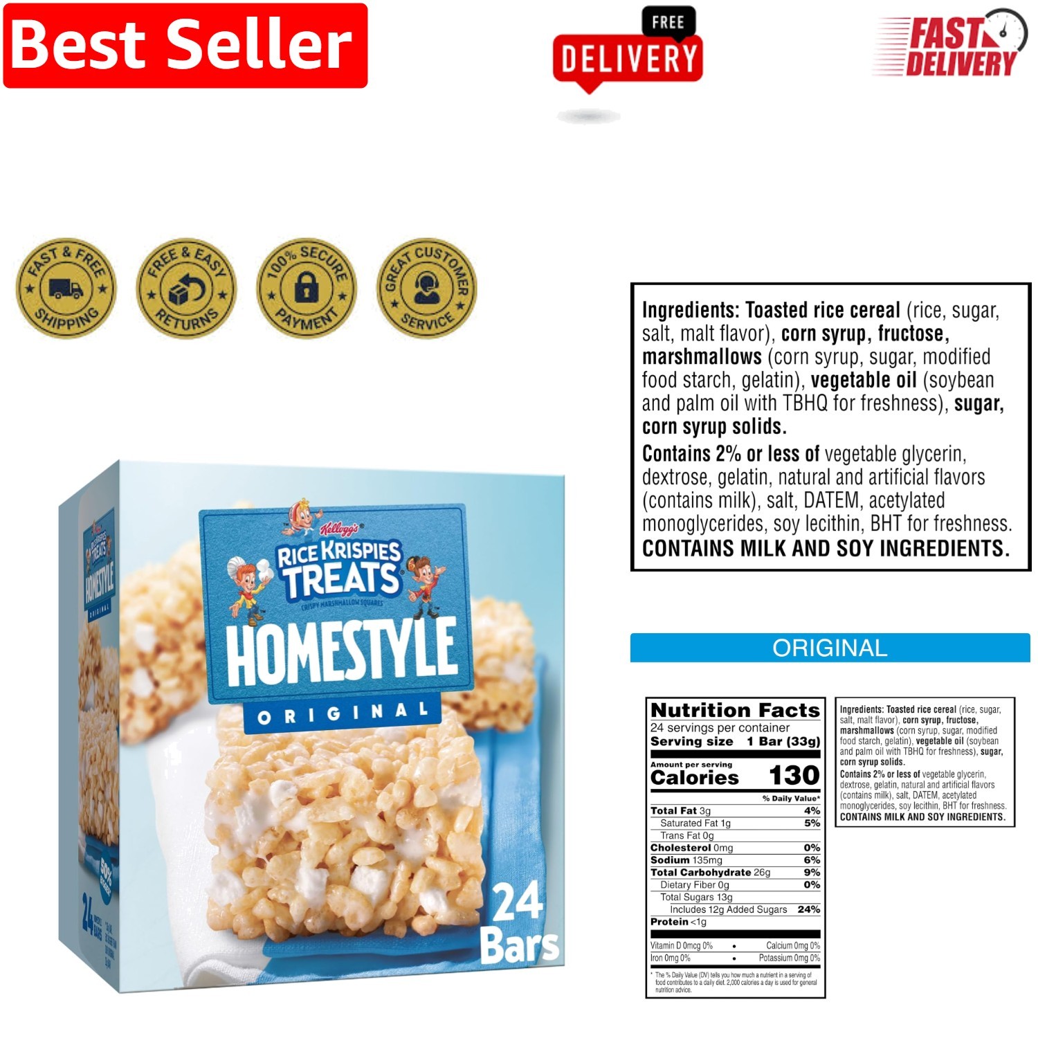 Rice Krispies Treats – Crispy Marshmallow Bars, Kids Favorite Snack