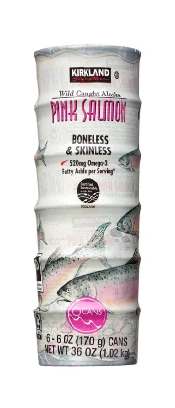 Kirkland Signature Wild Alaskan Pink Salmon Boneless Skinless 6 oz x 6 can 36 oz
