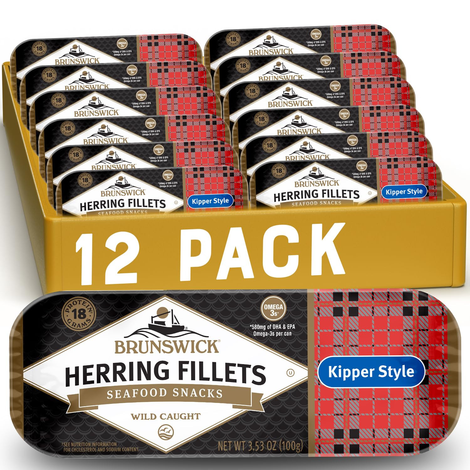 Golden Smoked Herring Fillets, 12-Pack, 18g Protein, 3.25 Oz Can