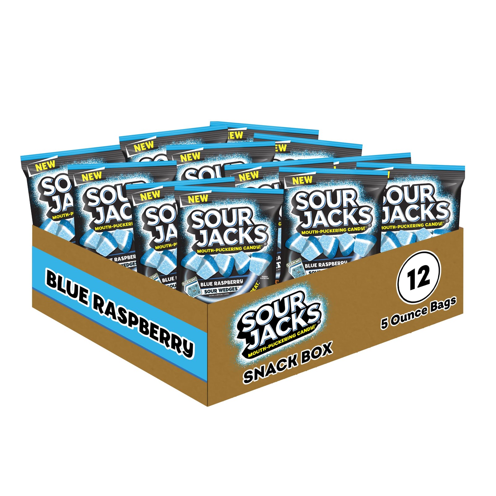 , Sour Gummy Wedges, Blue Raspberry Flavored Candy, 5oz Bag (12 Pack)