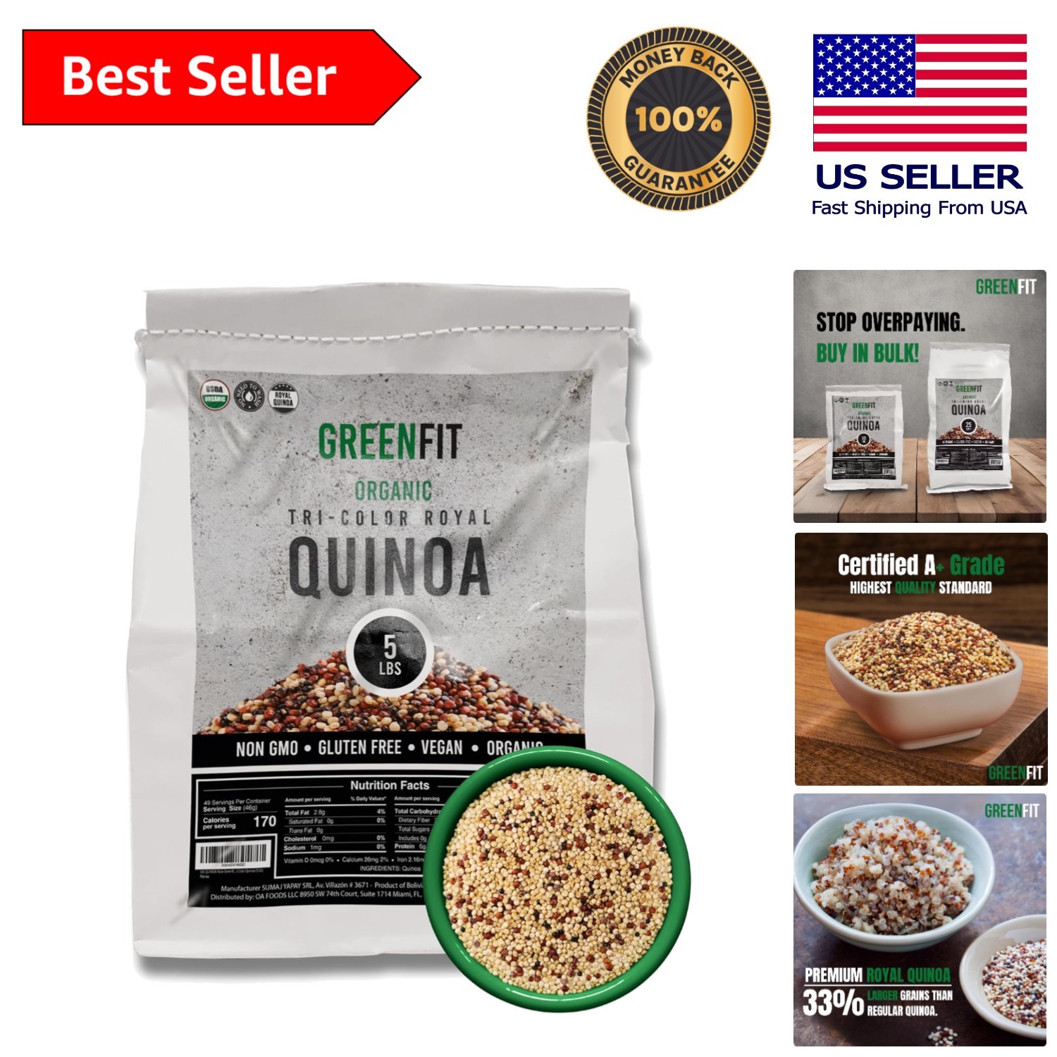 Now Greenfit Organic Tri Color Quinoa – 5 lb Bag, Gluten Free & Nutritious