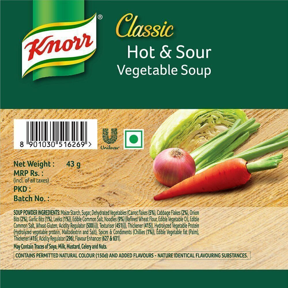 Knorr Chinese Hot and Sour Veg Soup, 43g Each (Pack of 3 Sachets)