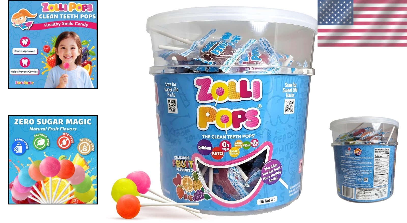 , Gluten-Free Clean Teeth Pops – Healthy Sugar-Free Lollipops in 1lb Tub