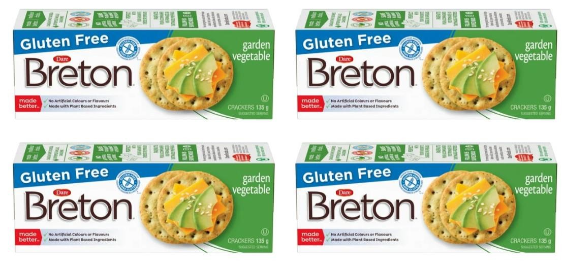 Dare Breton Gluten Free Garden Vegetable Crackers, 135g (4 Pack)