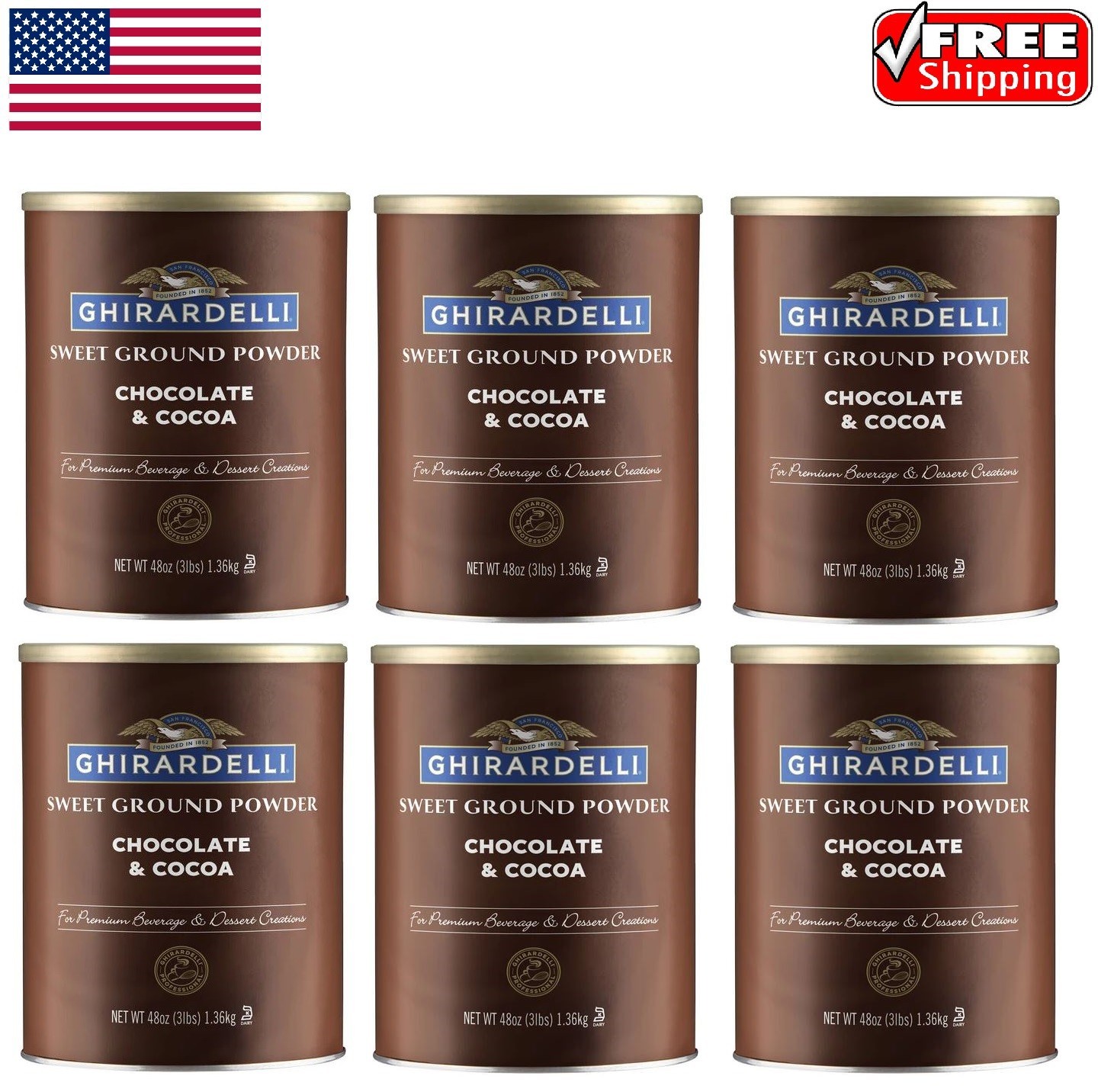 Ghirardelli 3lbs, Sweet Ground Chocolate & Cocoa Powder Dessert, Pack of 6
