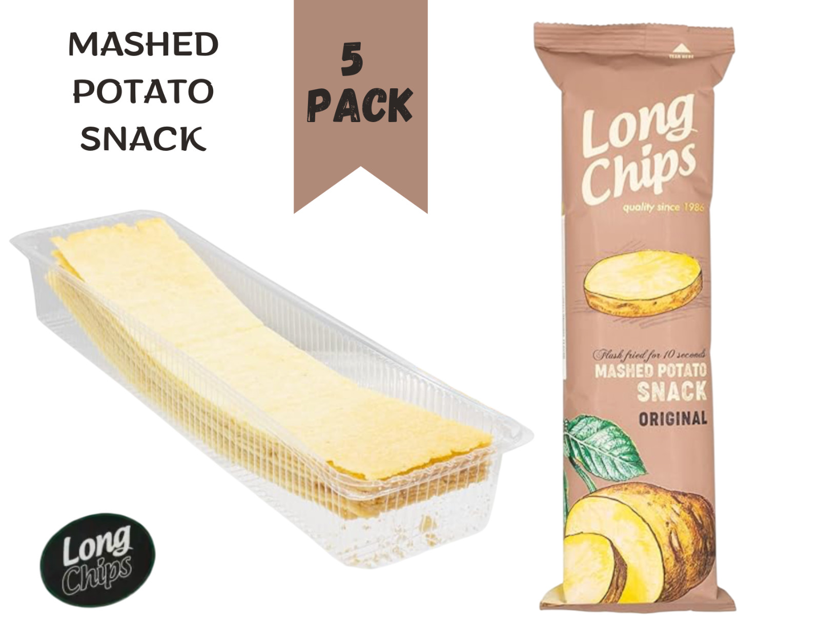 Long Chips Potato Snack Original Flavor Thin & Crispy 75g /2.6oz 5 pack