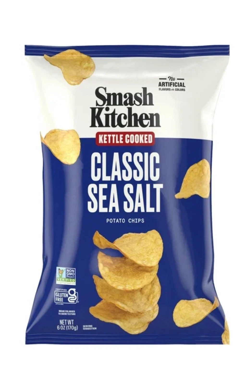 New Smash Kitchen Kettled Cooked Classic Sea Salt Non-GMO Potato Chips 6oz