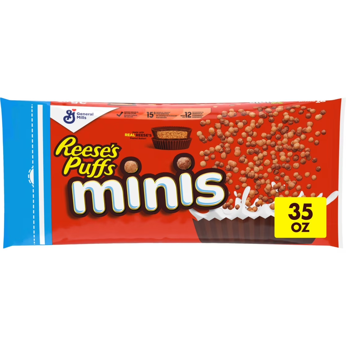 Reese’s Puffs Minis Breakfast Cereal, Chocolate Peanut Butter Cereal, 35 oz