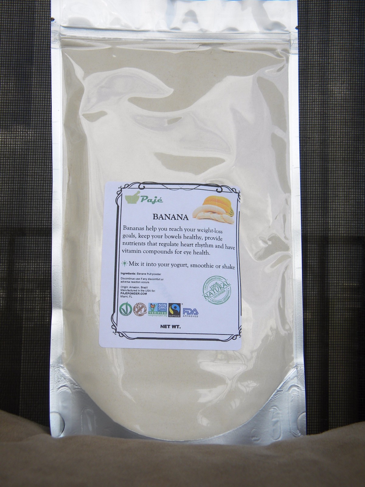 BANANA powder 16oz – 1lb , SE Brazil origin potassium, gluten free, nonGMO PAJE