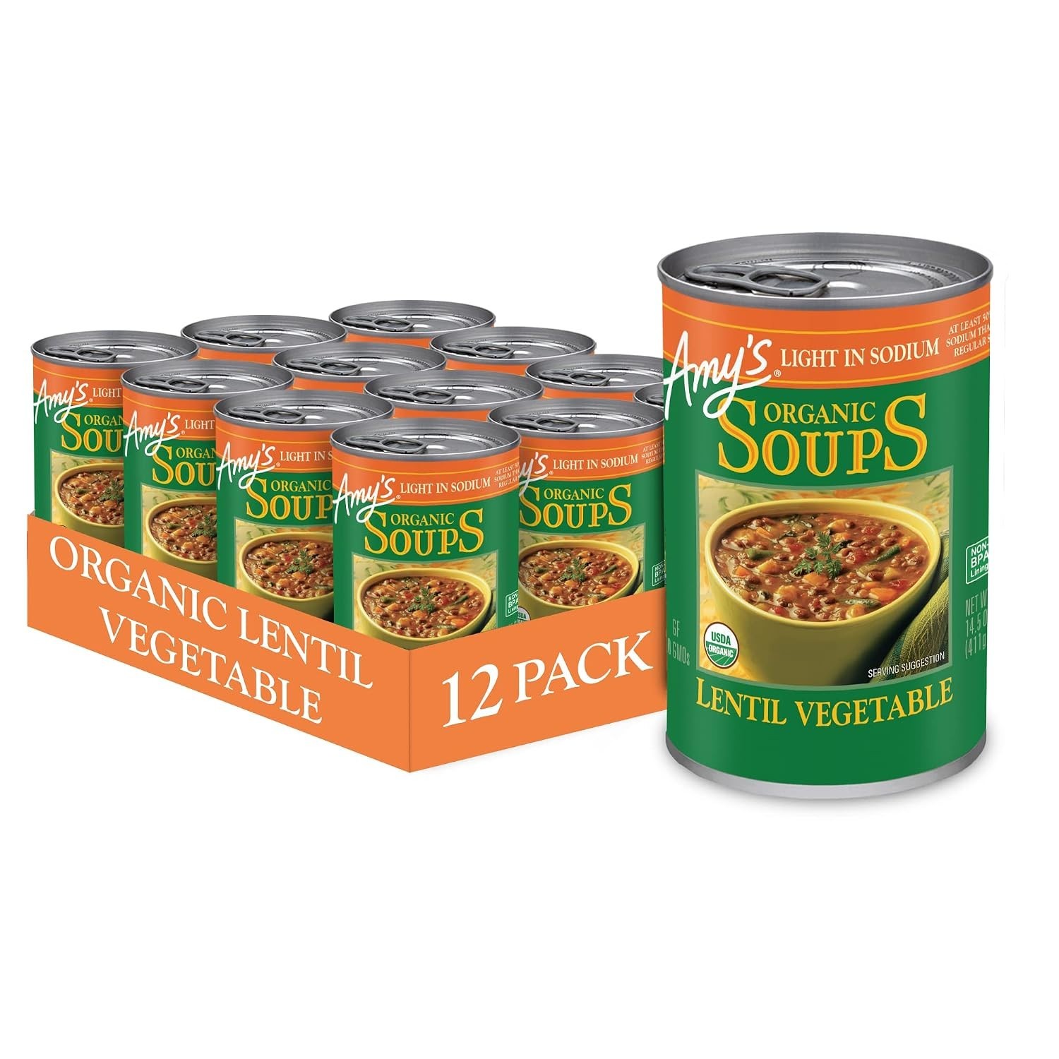 Vegan Low-Sodium Lentil Vegetable Soup, Gluten-Free, 14.5 Oz 12 Pack
