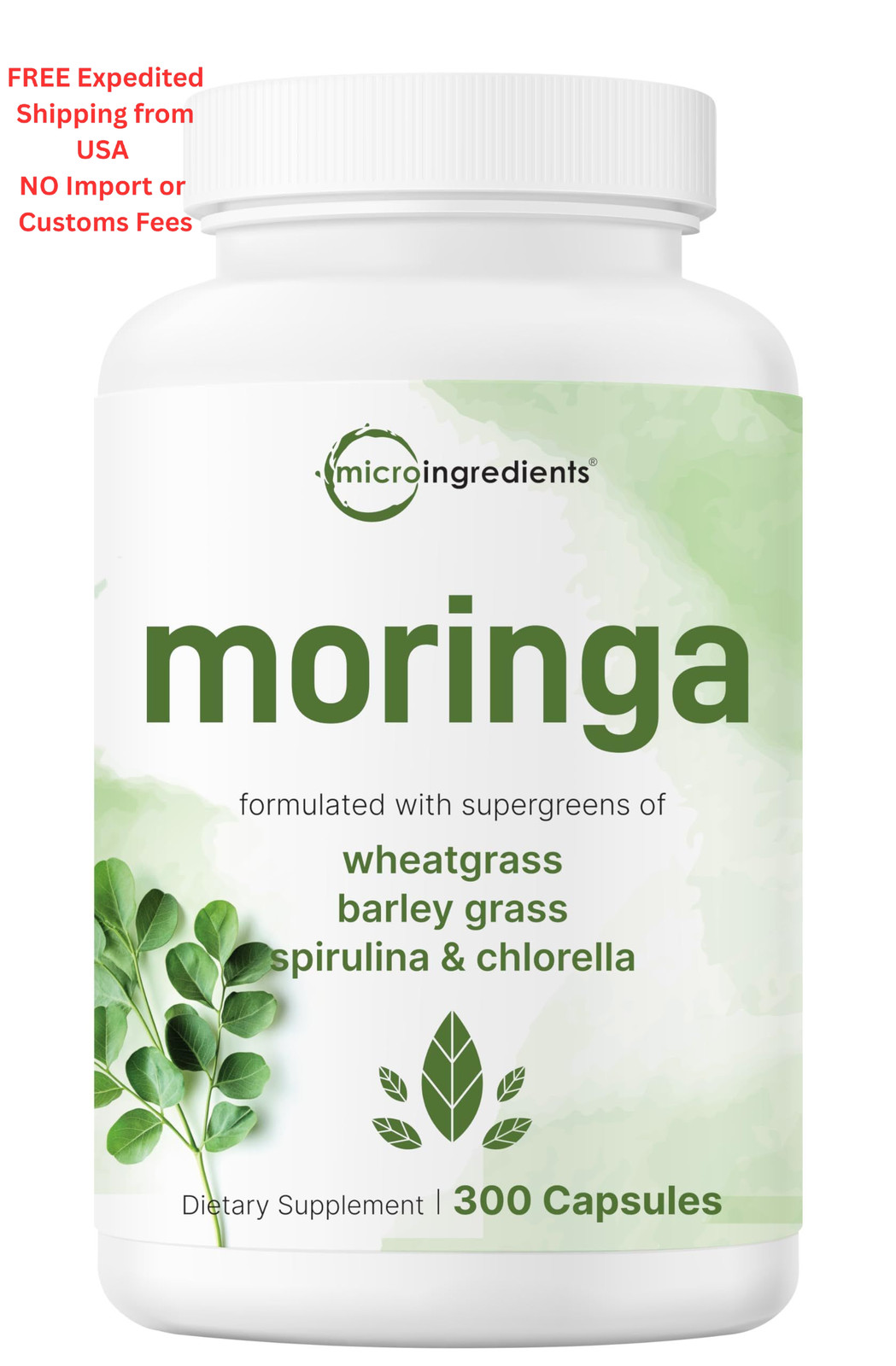 Micro Ingredients Moringa Oleifera | 300 Capsules with 300 Count (Pack of 1)