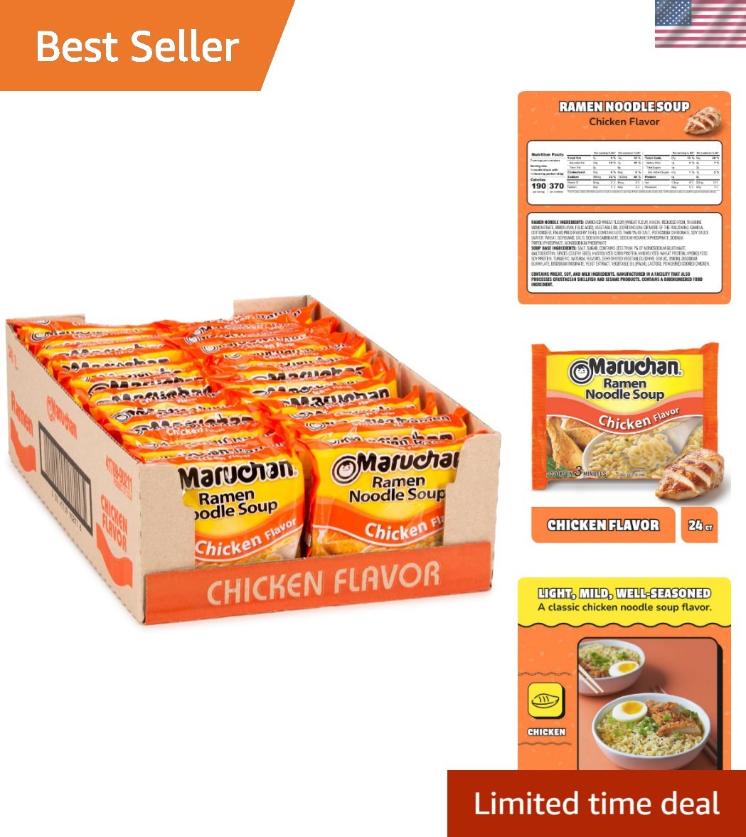 Quick-Cook Chicken Ramen Noodles – 24 Single-Serve Cups, Perfect for Snacks