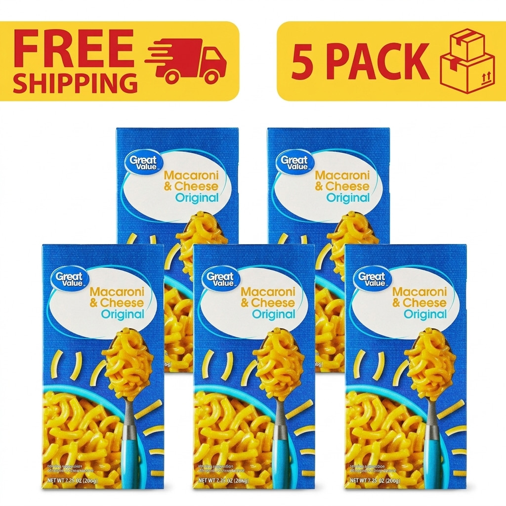 Great Value Original Macaroni & Cheese Dinner 7.25 oz Box Easy Meal 5 pack