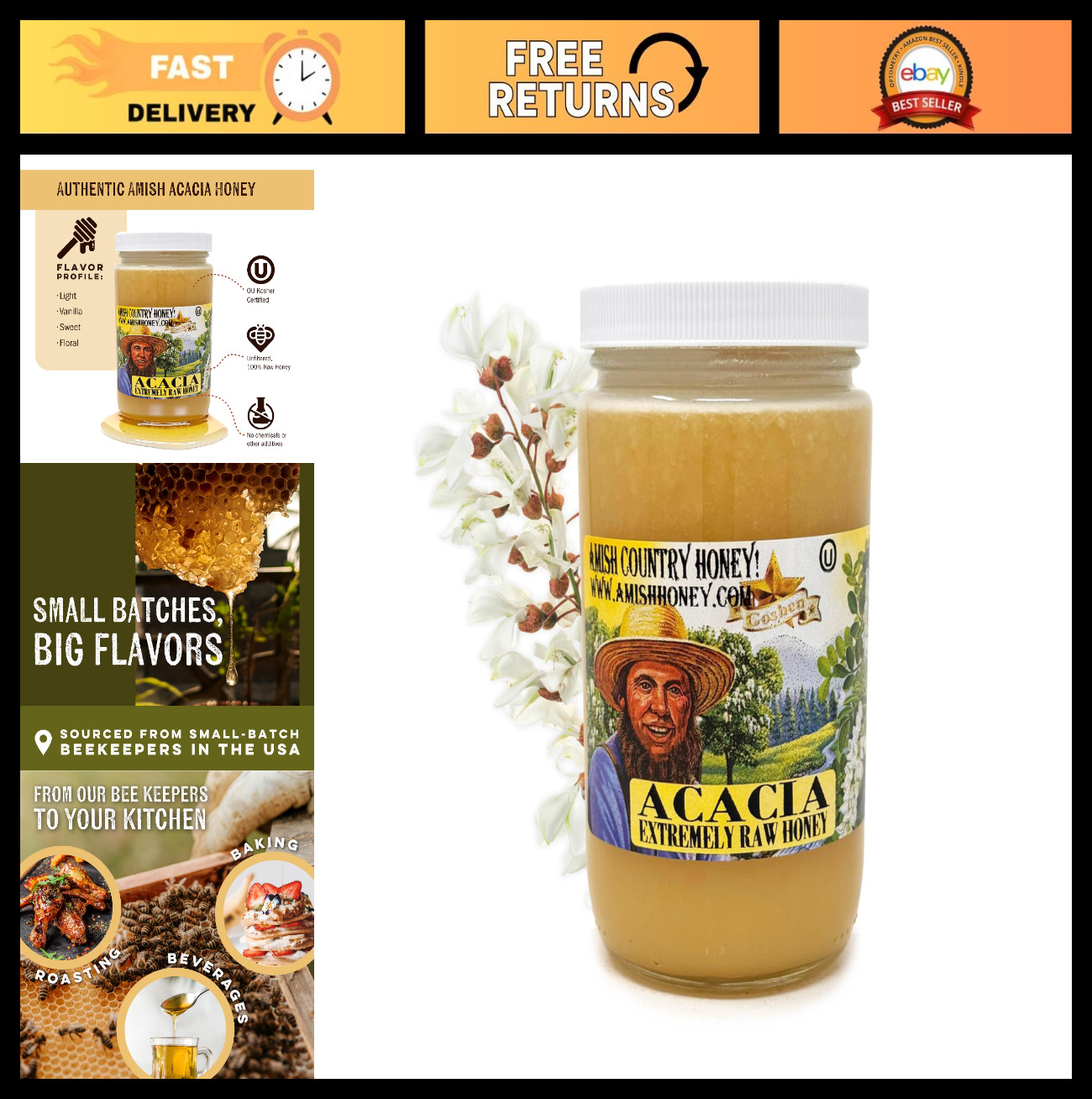 Raw Acacia Honey – Unfiltered & Pure – Natural Sweetener for Tea & Cooking – 16o