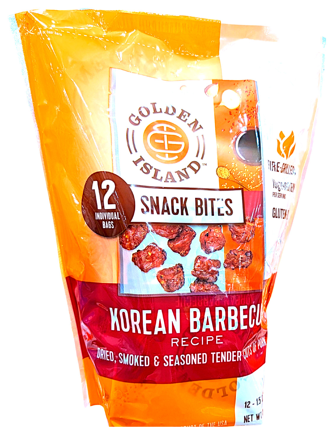 Golden Island Pork Snack Bites Korean Barbecue 12 x 1.5 Oz Count EXP 05/2026
