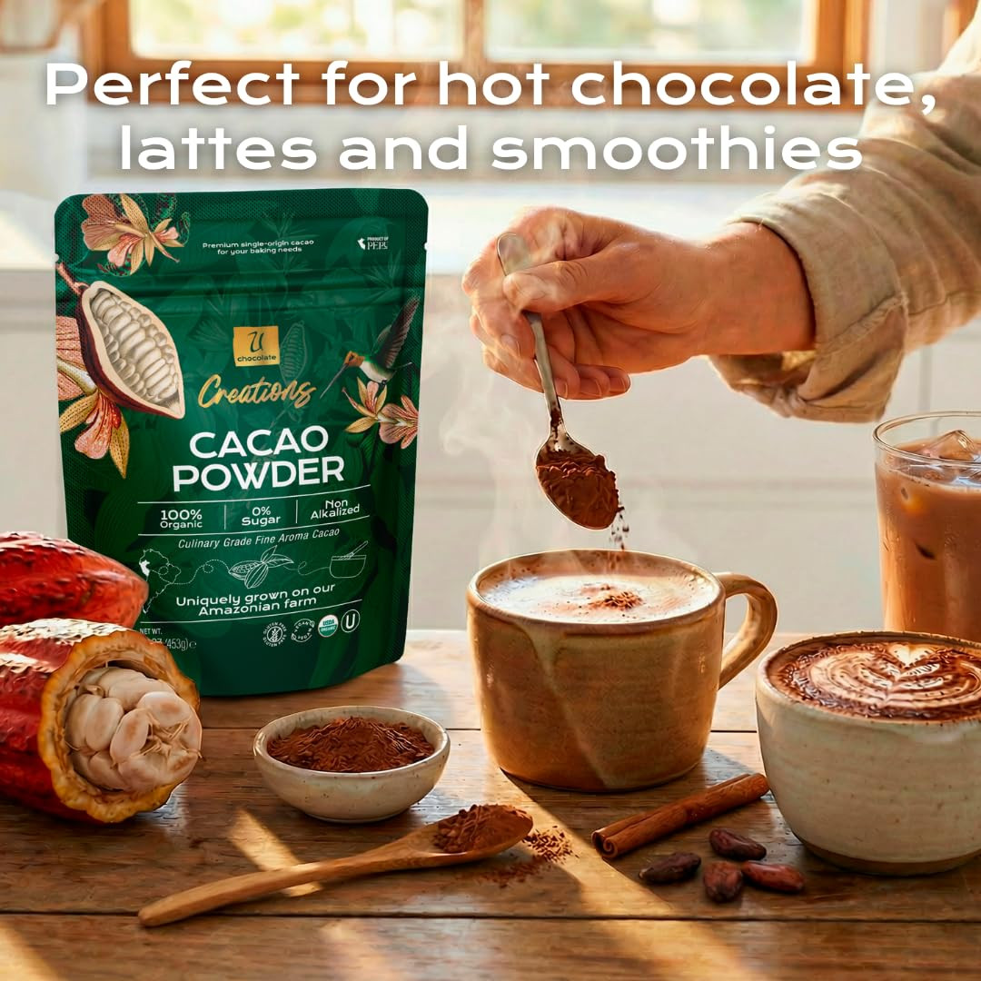 16 Oz Organic Unsweetened Non-Alkalized Cacao Powder for Baking Smoothies