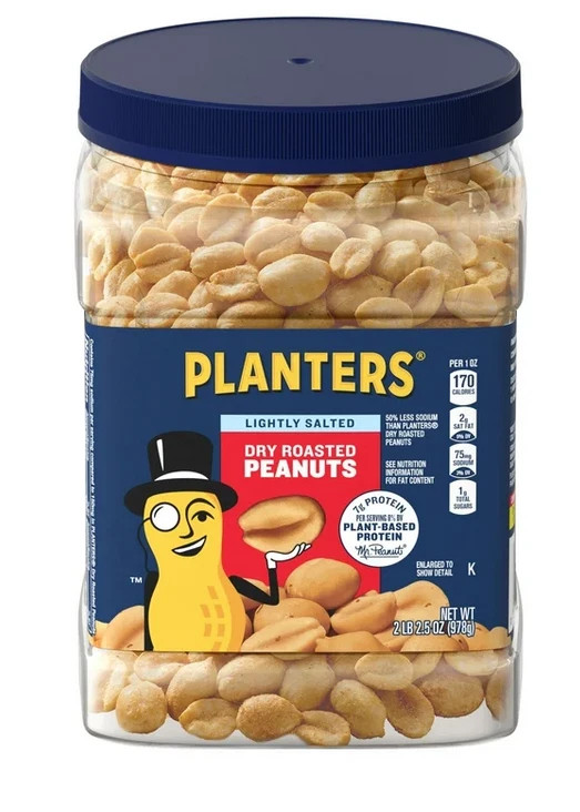 PLANTERS Lightly Salted Dry Roasted Peanuts, Party Snacks, Plant Based Protein,