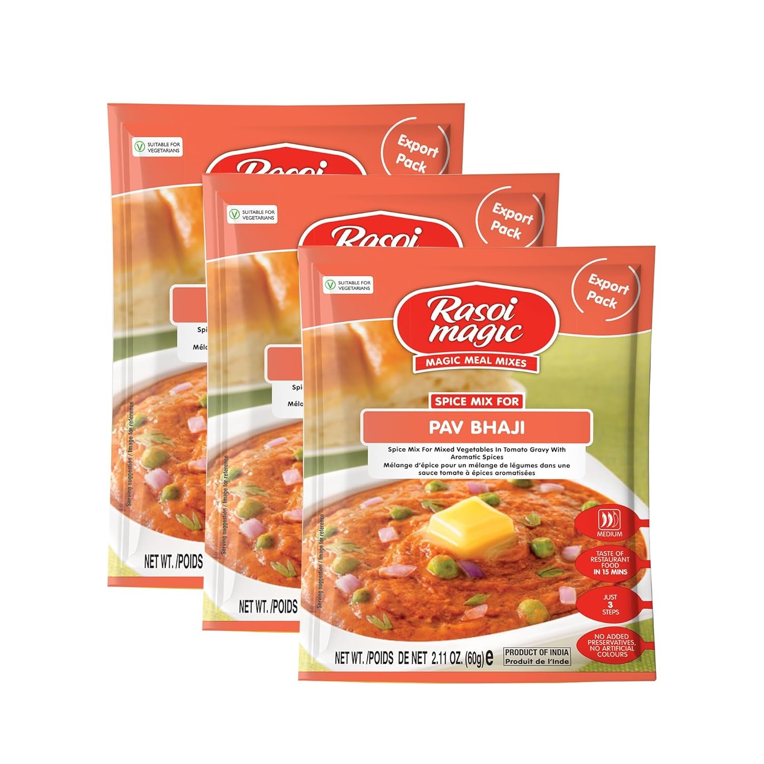 Rasoi Magic Spice Mix for Pav Bhaji 60g (Pack of 3) Ready to cook Mix