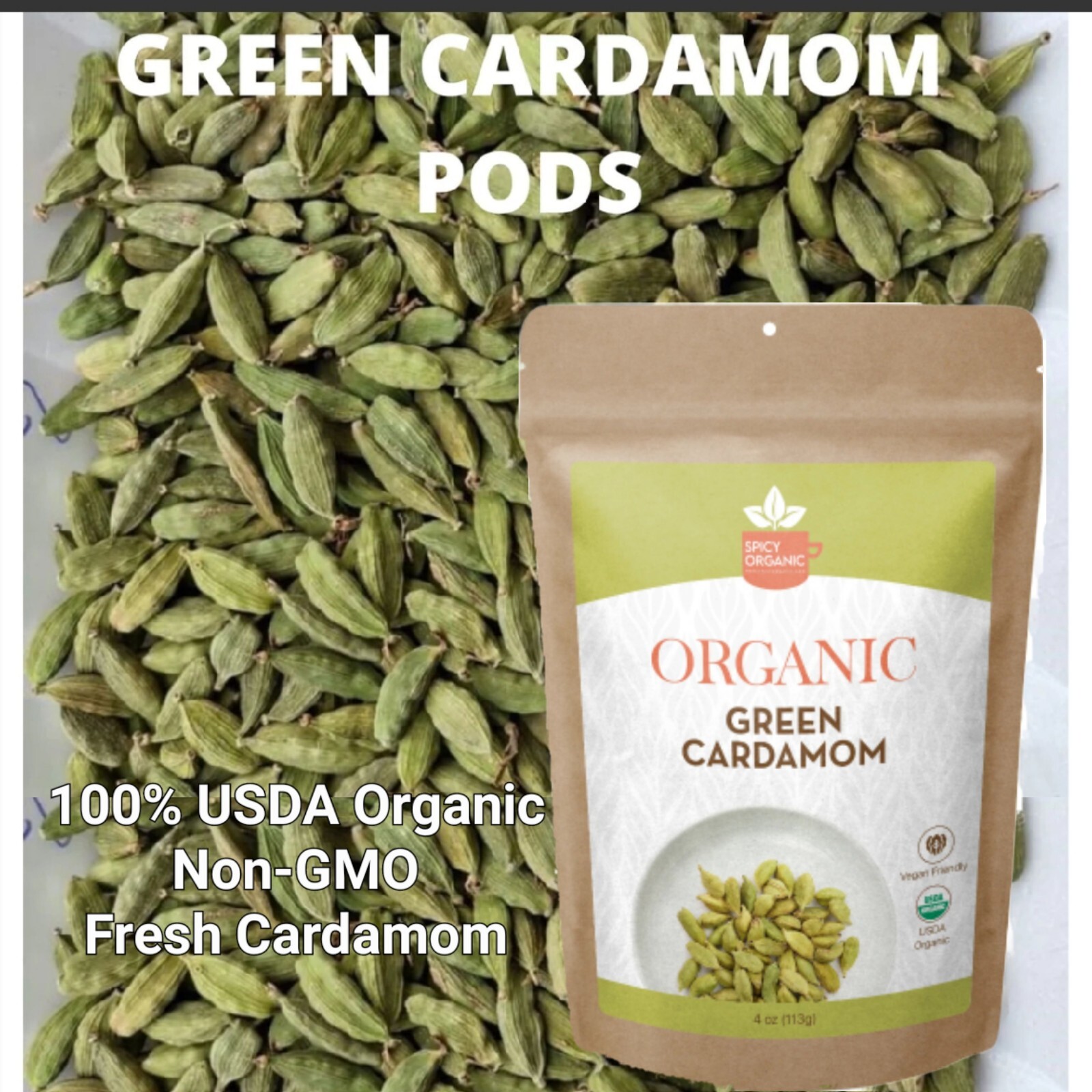 ORGANIC Cardamom Pods, 16oz Jumbo Green Fresh Seeds, Non-GMO, Gluten Free