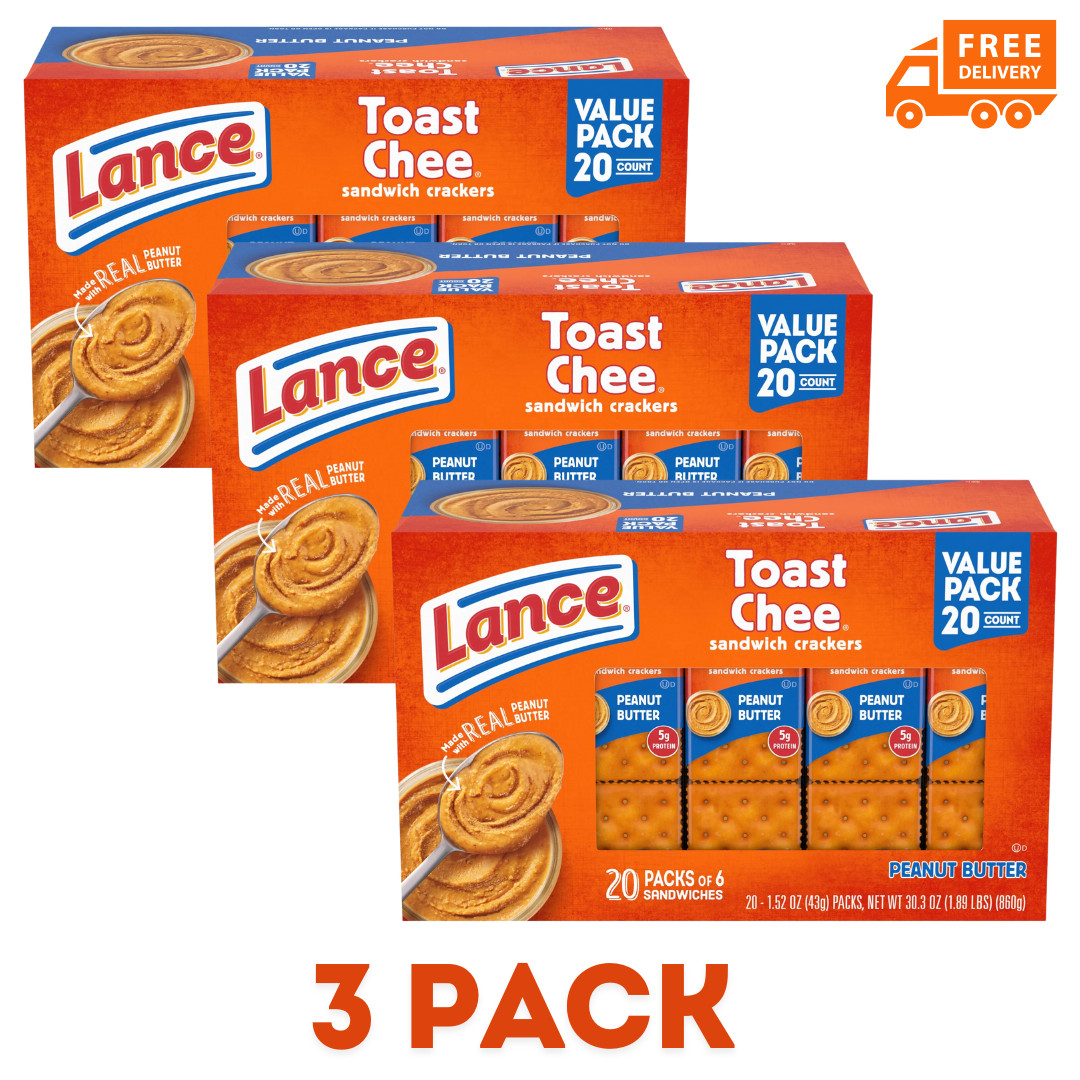 Lance Toast Chee Peanut Butter Sandwich Crackers – 20 Pack, 3 Boxes