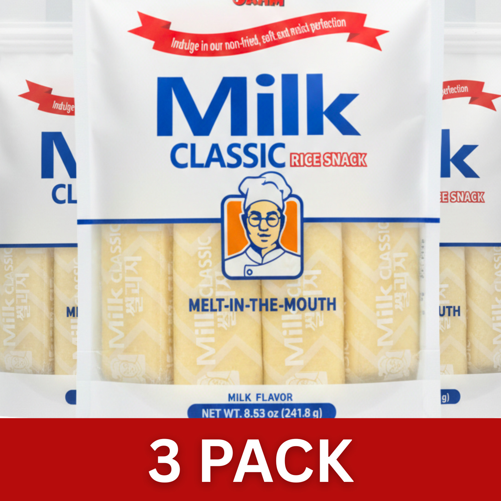 Korean Milk Classic Rice Cracker Cake 240G (3 Pack) Sweet Crispy Snack
