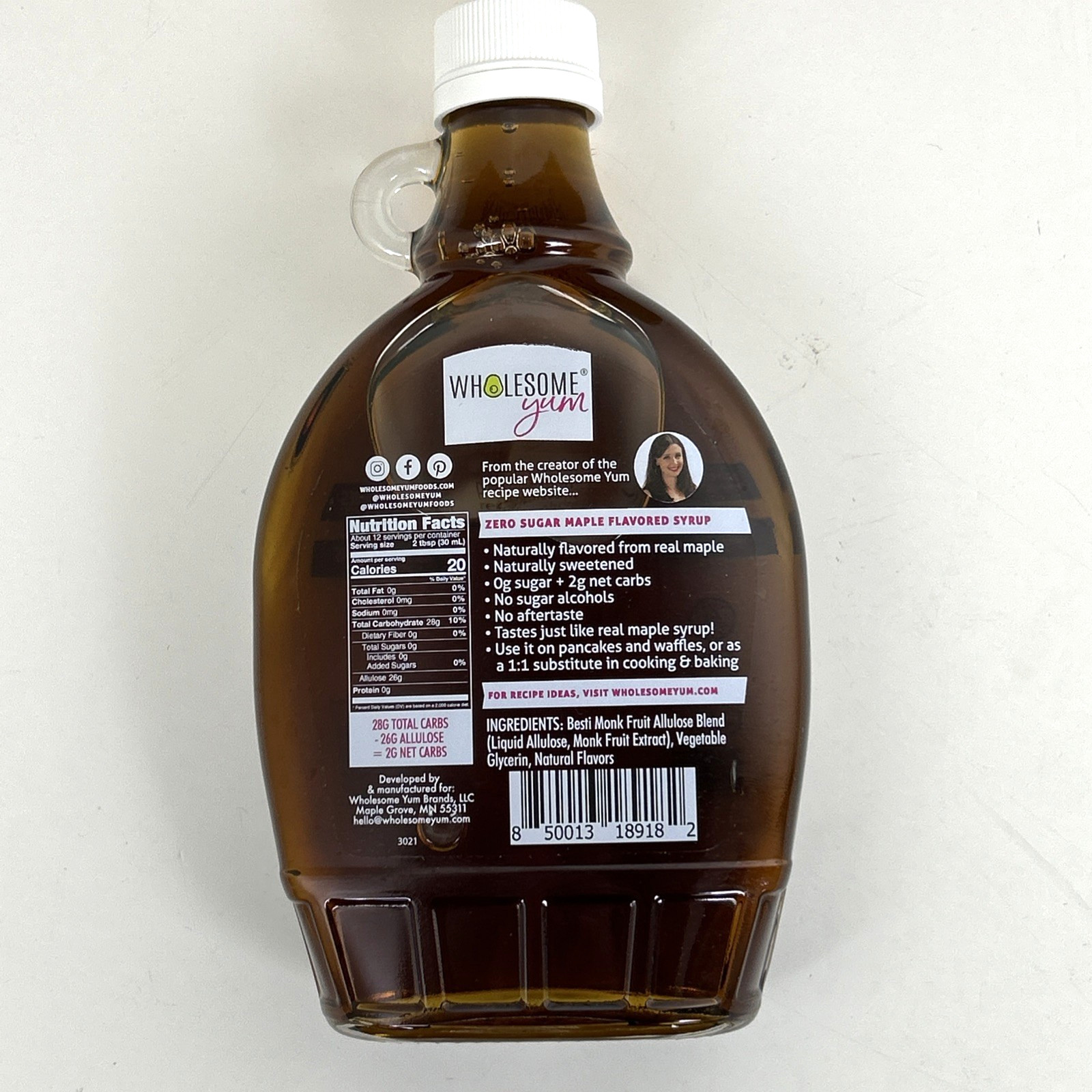 Wholesome Yum Zero No Sugar Maple Syrup Keto Diet Low Carb Monk Fruit 12oz NEW
