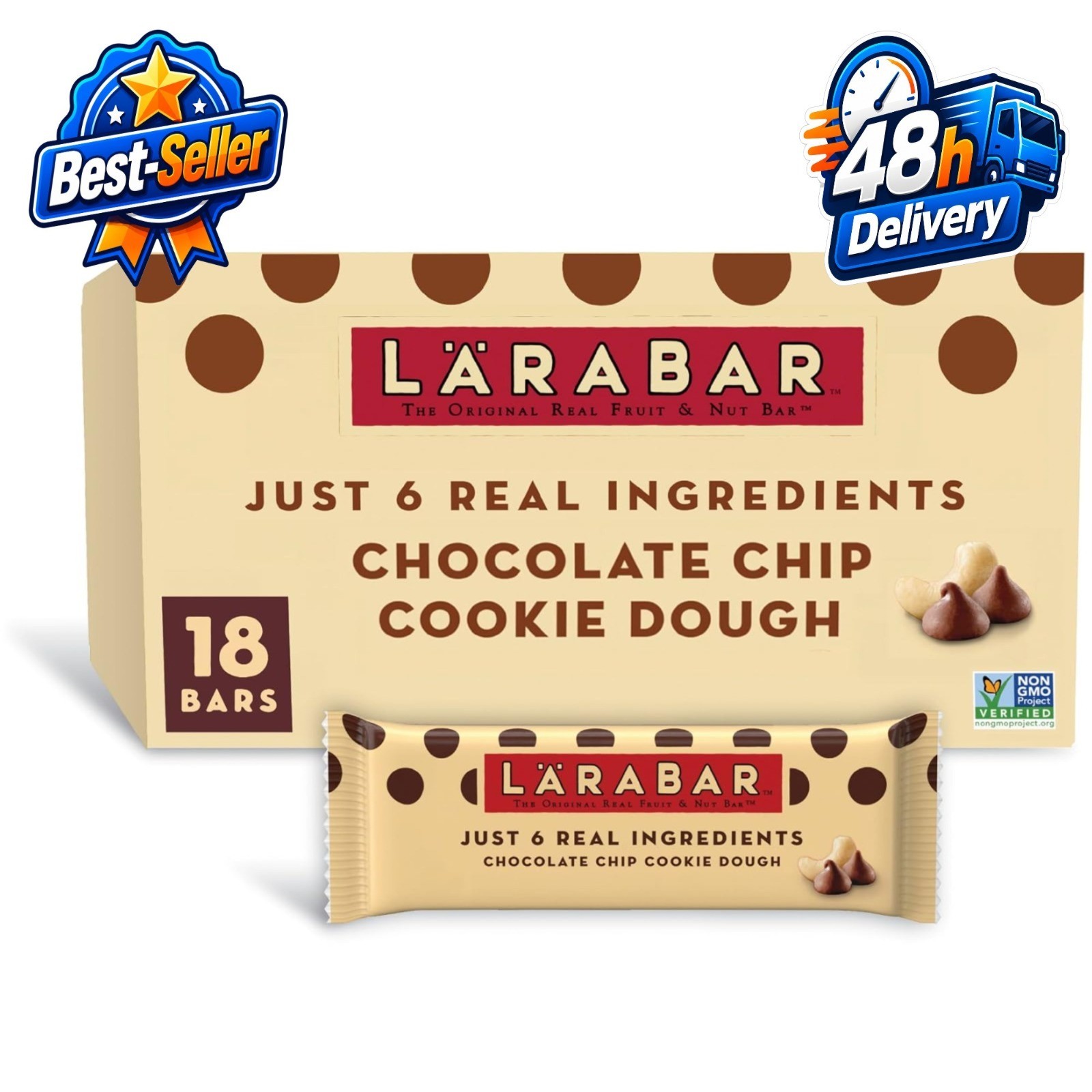 LÄRABAR Chocolate Chip Cookie Dough Bars, Gluten Free & Vegan, 18 Ct