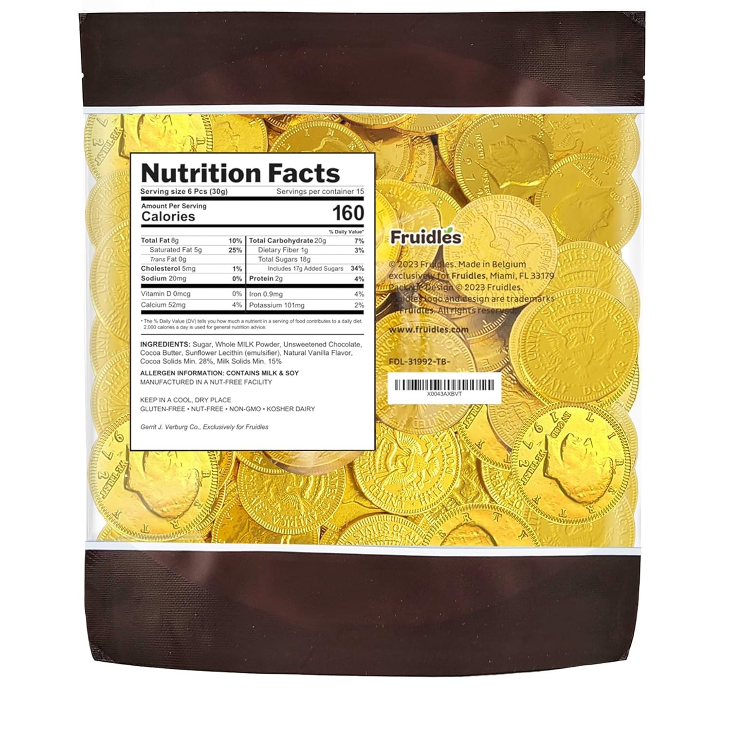 Fruidles Gold Half-Dollar Milk Chocolate Coins, Made with Belgian Chocolate