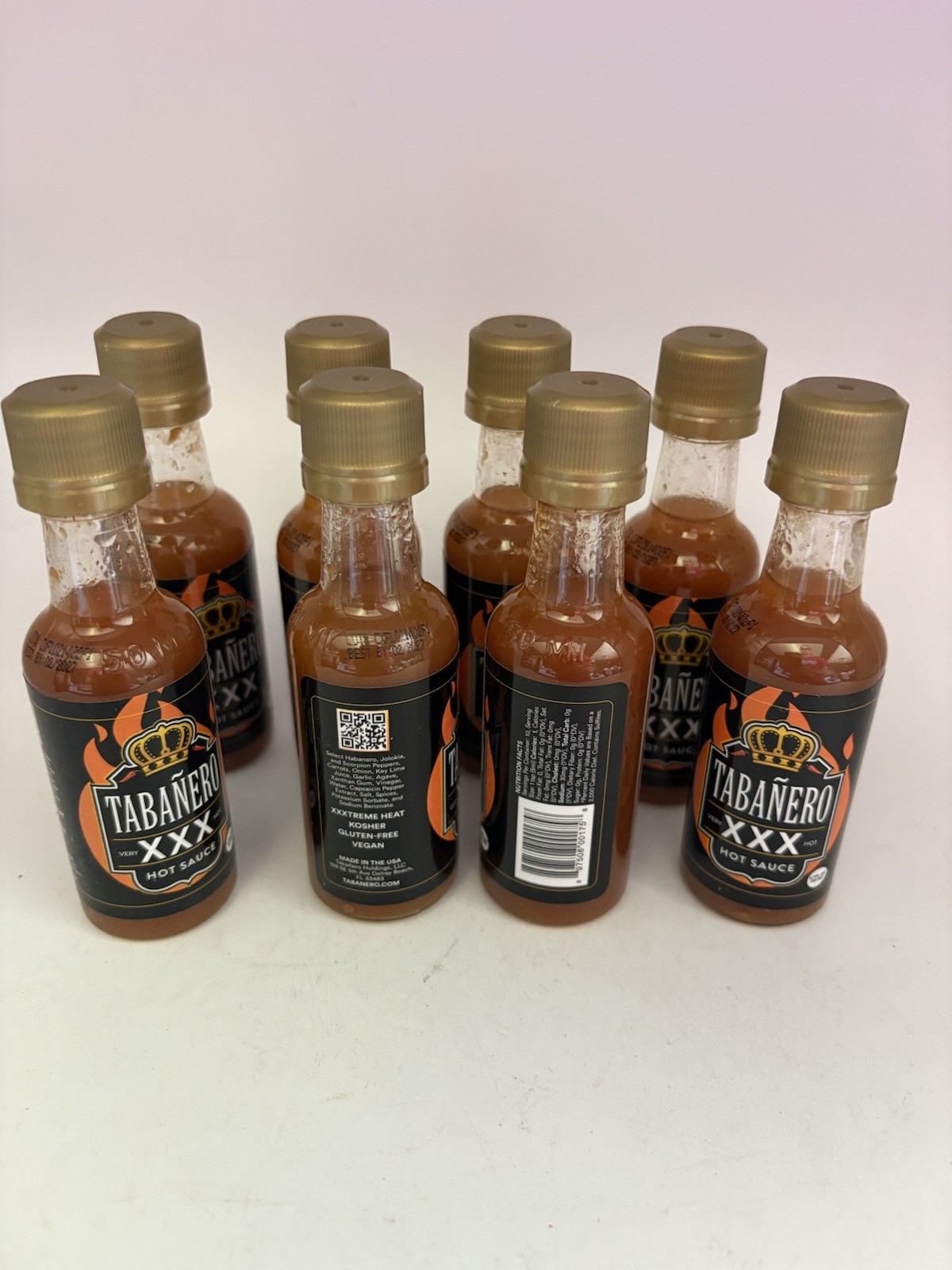 Lot of 8 Tabañero XXX Hot Sauce 1.7 oz Mini Bottles Extra Hot Vegan