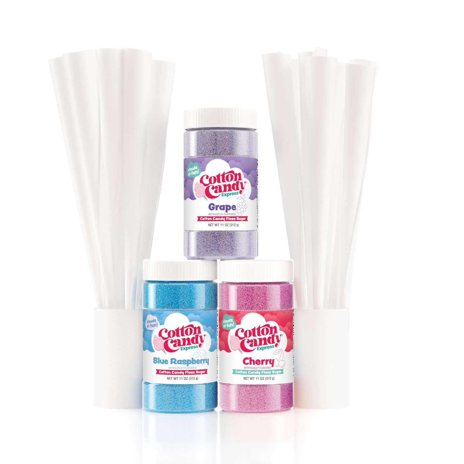 Floss Sugar Variety Pack with 3 11oz Plastic Jars of Cherry, Blue Raspberry …