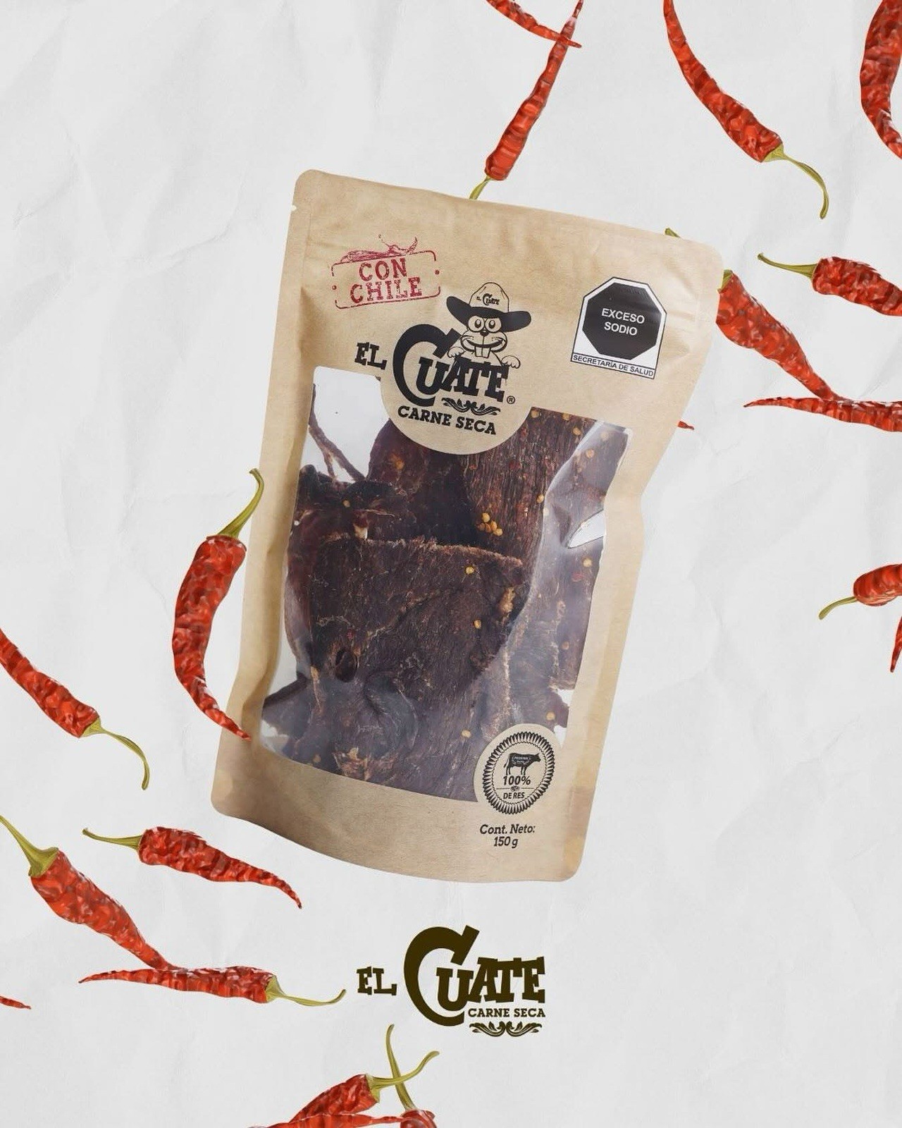 Carne Seca De Res “El Cuate” 150 gr ea 2/pk HOT Authentic Mexican Beef Jerky