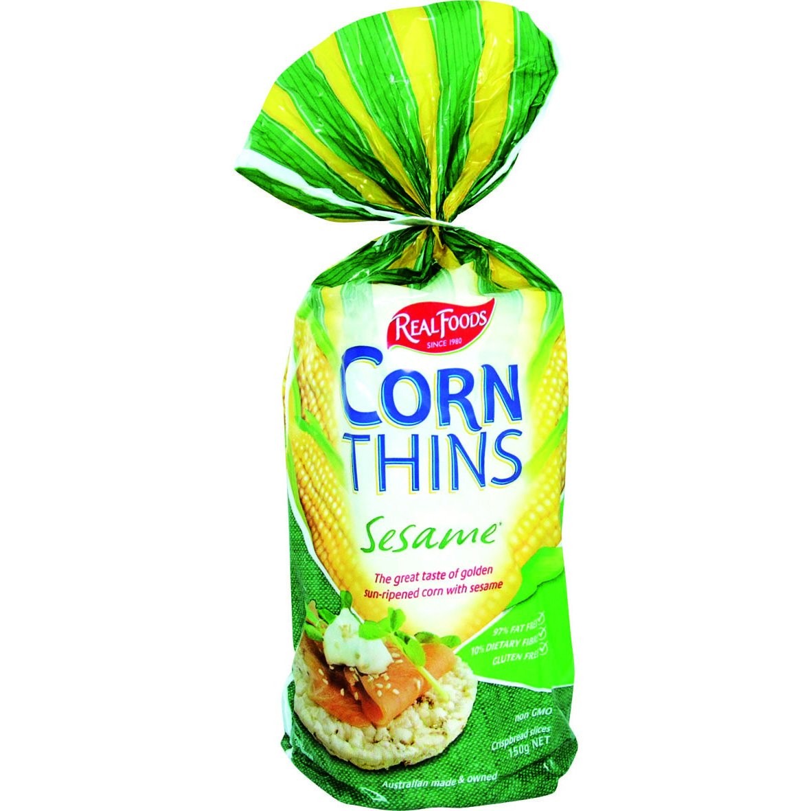 Real Foods Organic Corn Thins, Sesame Flavor, Gluten Free Wheat Free, 5.3 Ounce