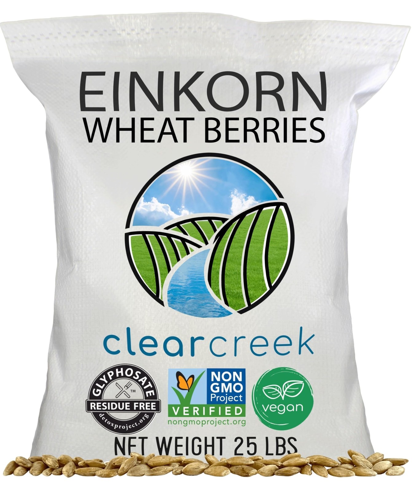 CLEAR CREEK Certified Glyphosate Residue Free Einkorn Wheat Berries 25 lb bag