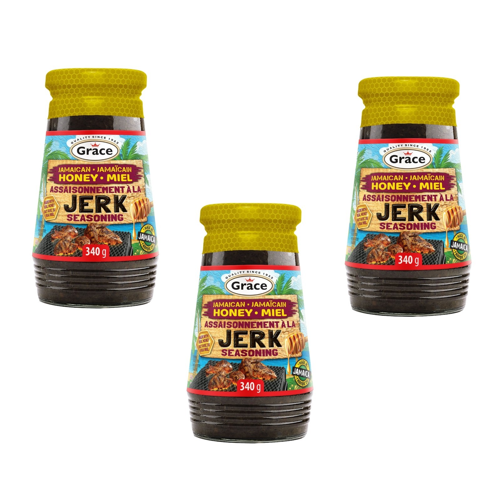 3 Pack Grace Honey Jerk Seasoning 12 oz – Sweet & Spicy Caribbean Marinade