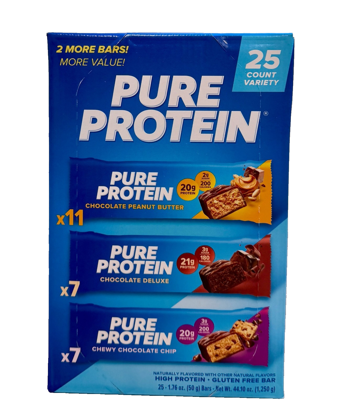 2-PACK Pure Protein Variety Pack 23 Bars Chocolate, Chocolate Chip & Peanut