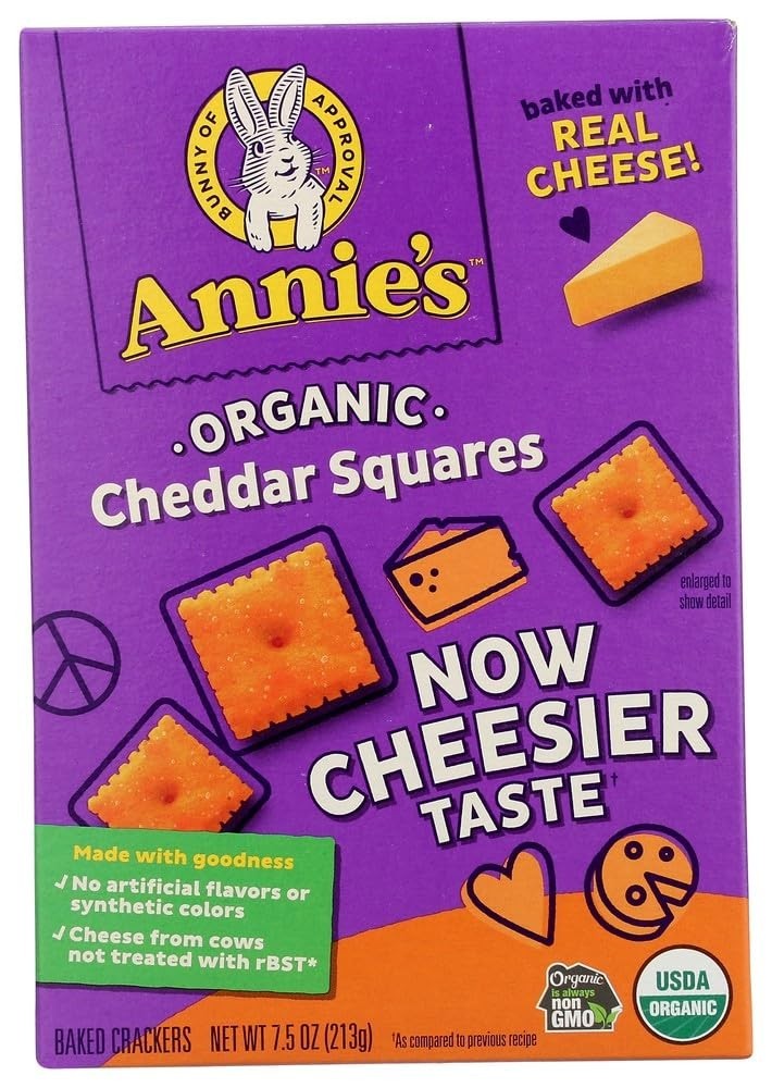 Annie’S Organic Cheddar Squares, Baked Cracker Snacks, 7.5 Oz