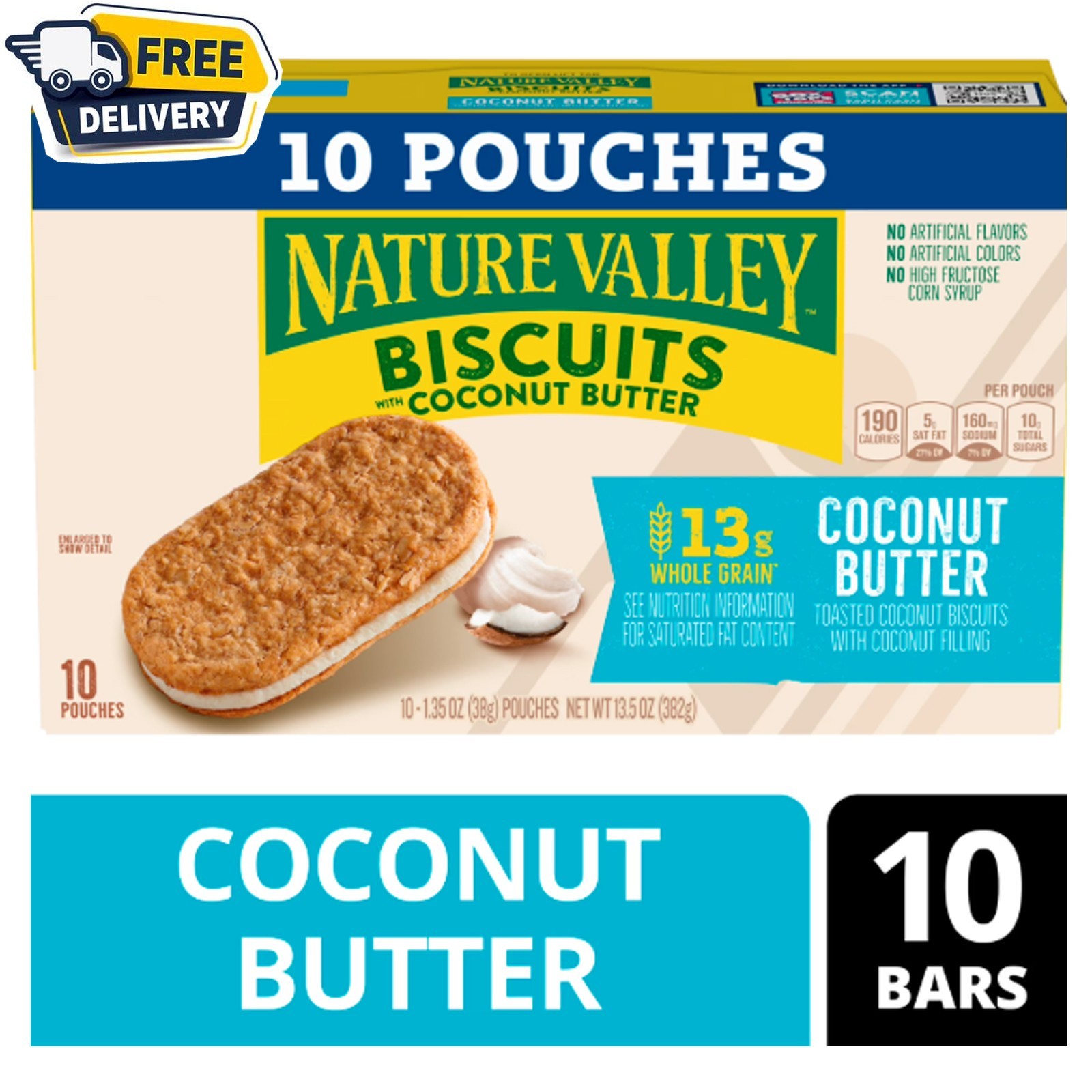 Nature Valley Biscuit Sandwiches, Coconut Butter, Snack Bars, 10 Bars, 13.5 oz