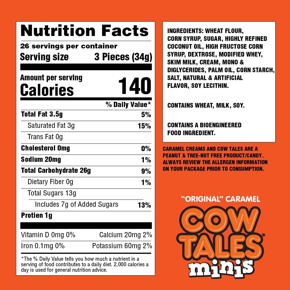 Vanilla Cow Tales Minis Candy 2 Pound Bag 32 Ounces