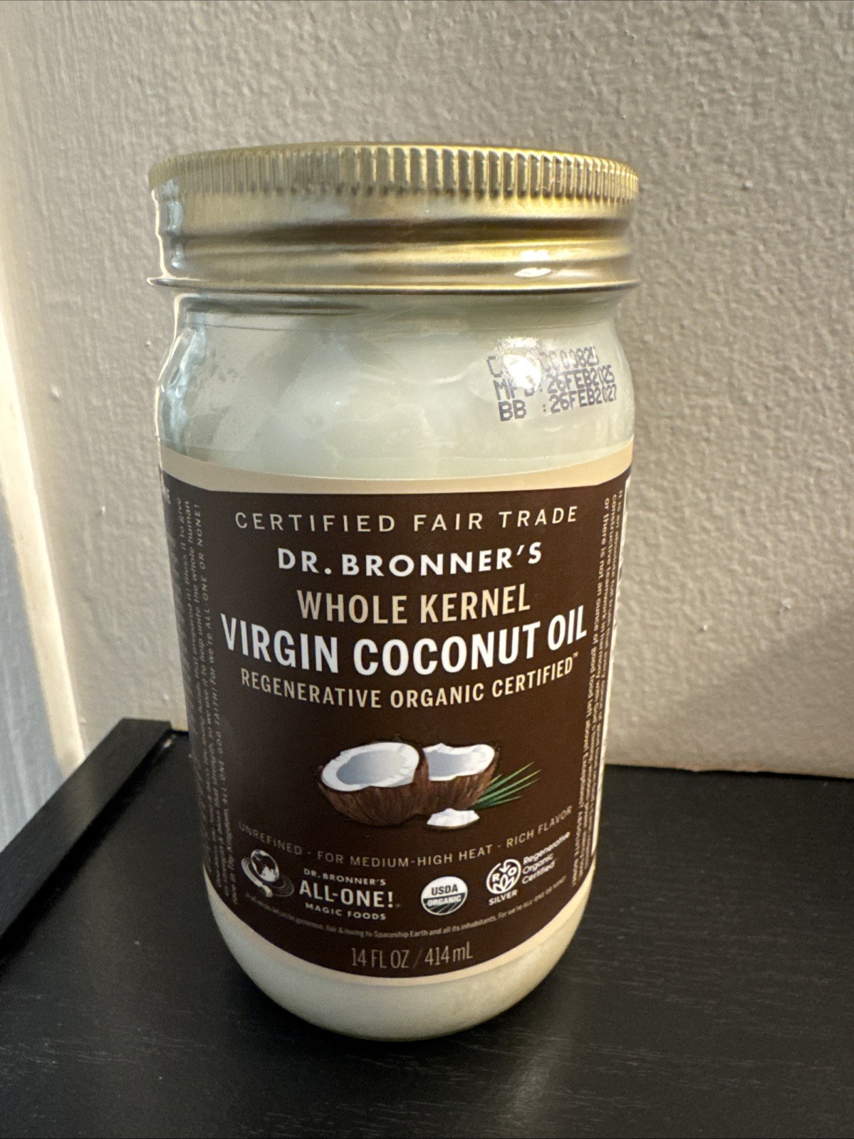 Dr. Bronner’s Organic Virgin Coconut Oil, 14 oz, Unrefined, Fair Trade, Non-GMO