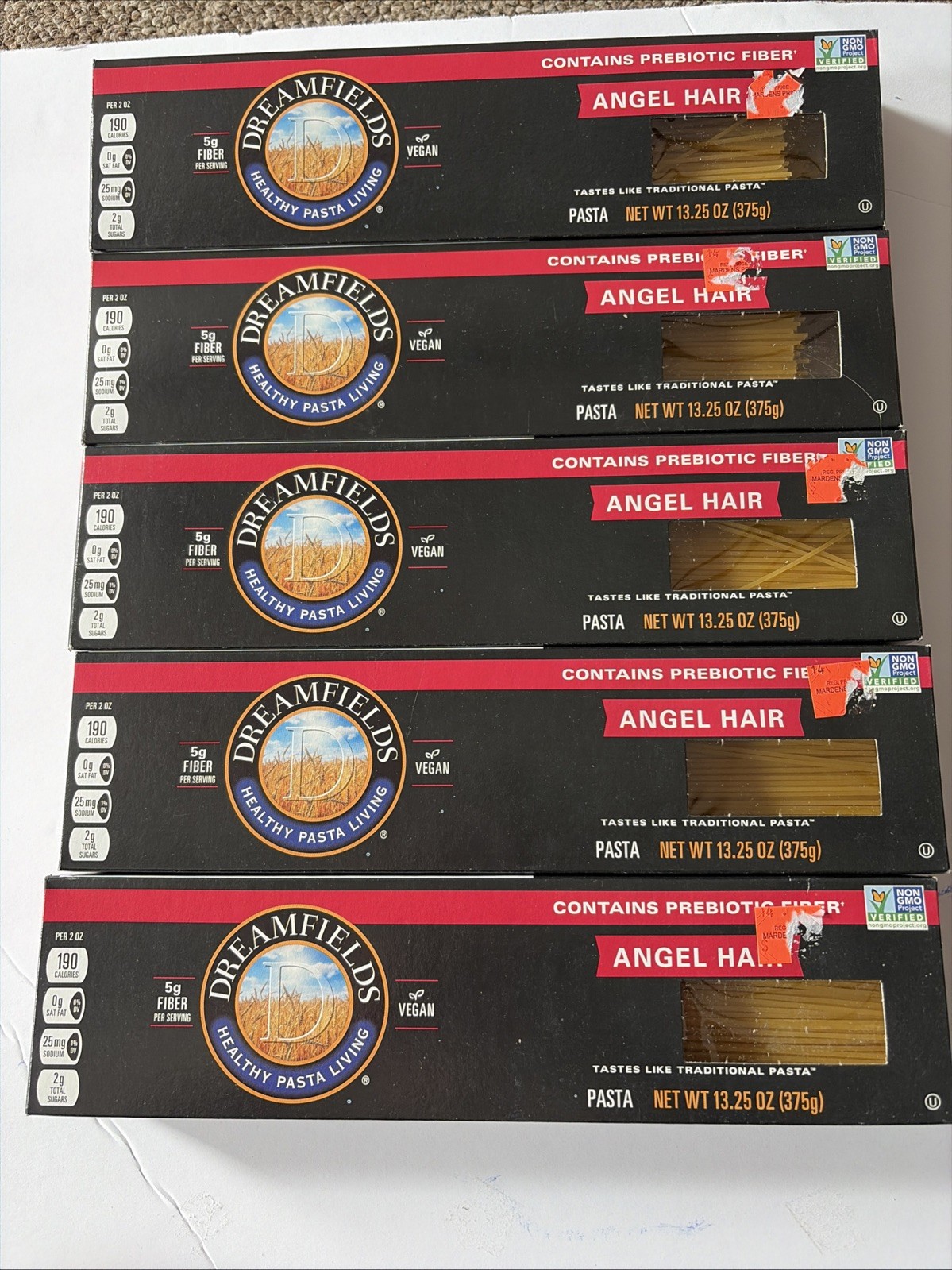 Dreamfields Lower Carb Angel Hair Pack of 5 Non GMO Vegan 13.25 Ounce