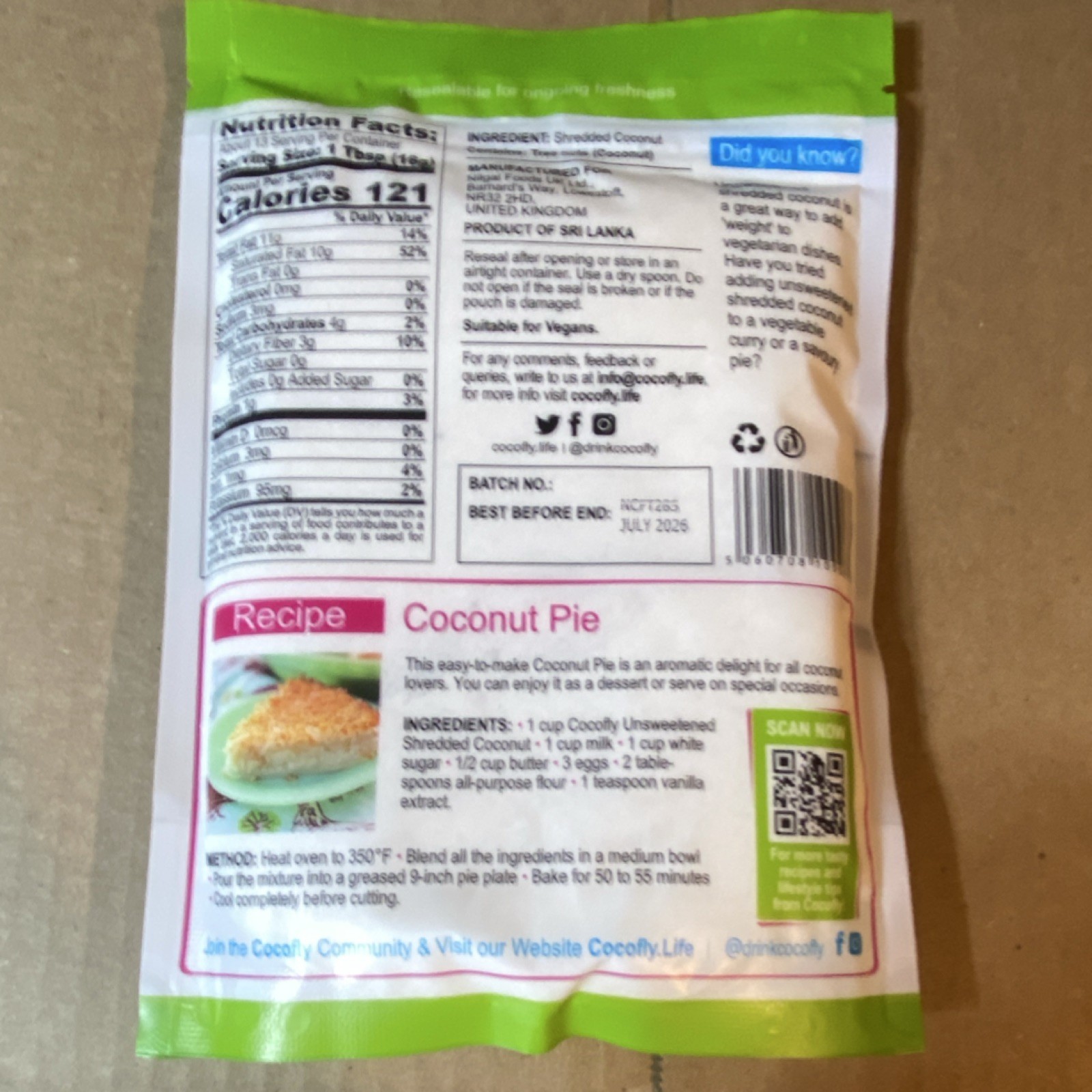 Cocofly Unsweetened Shredded Desiccated Coconut 198g Gluten Free Vegan Fiber